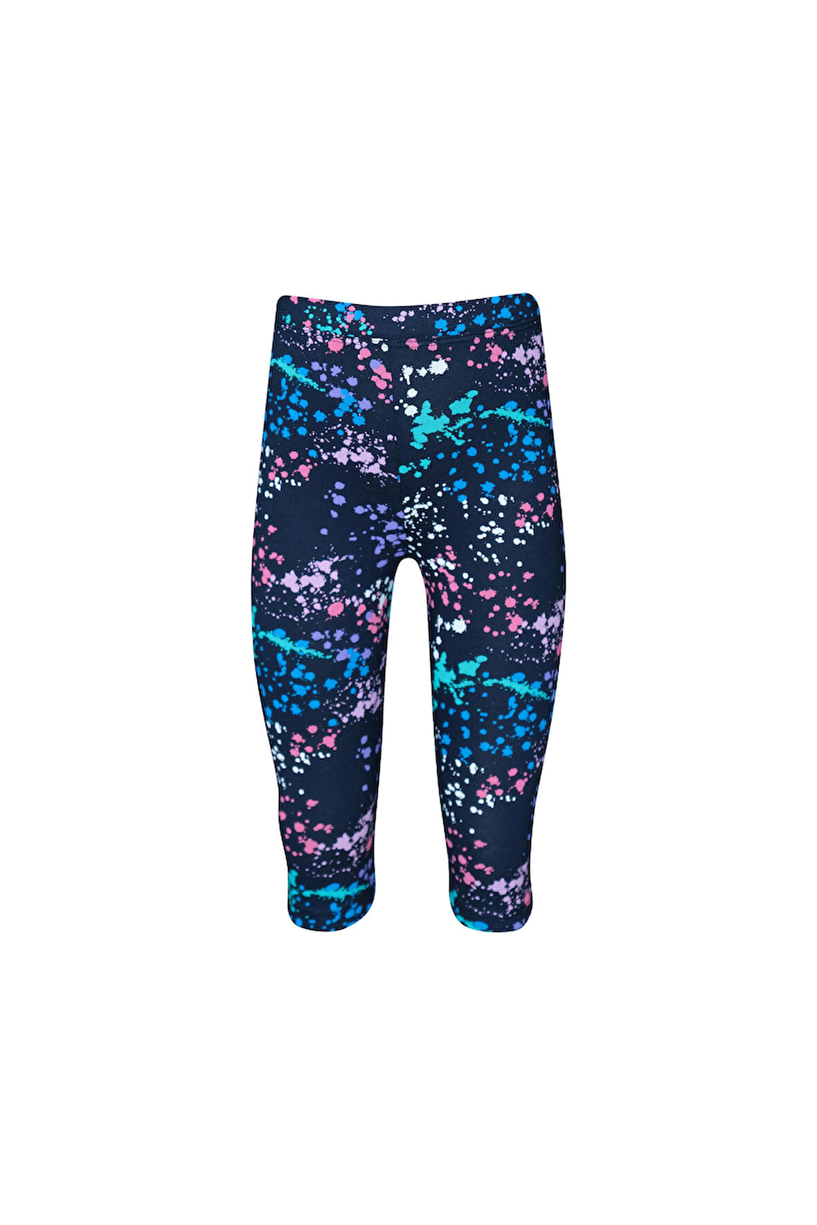 Koyu Lacivert Spray Colors Kız Çocuk Yazlık Desenli Diz Altı Tayt Kapri