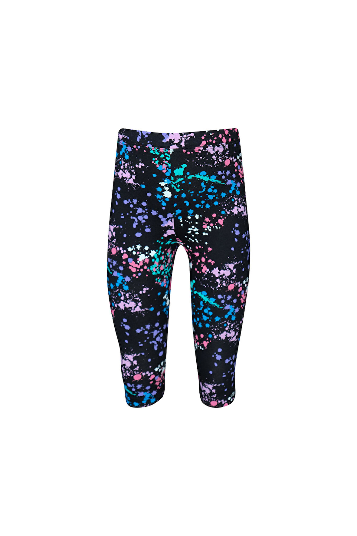 Siyah Spray Colors Kız Çocuk Yazlık Desenli Diz Altı Tayt Kapri