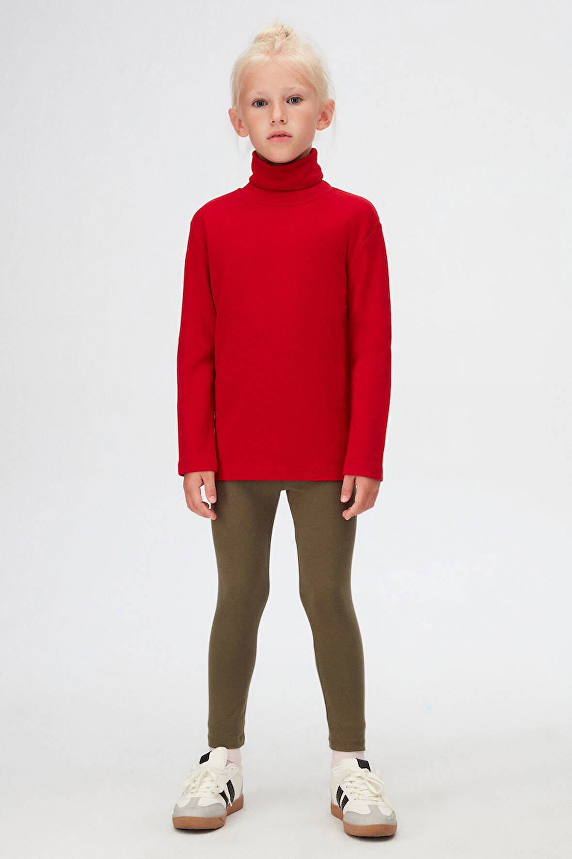 Kırmızı Basic Kışlık Tam Balıkçı Yaka Uzun Kollu Kız Çocuk Tişört