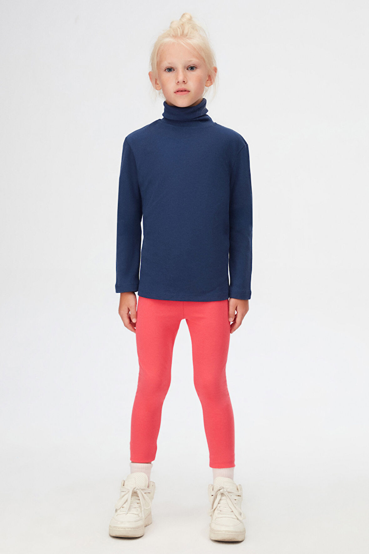 Açık Lacivert Basic Kışlık Tam Balıkçı Yaka Uzun Kollu Kız Çocuk Tişört