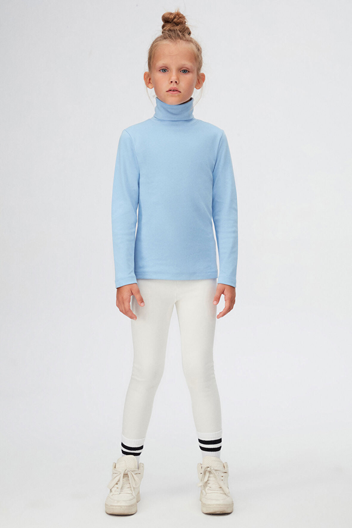 Koyu Mavi Basic Kışlık Tam Balıkçı Yaka Uzun Kollu Kız Çocuk Tişört