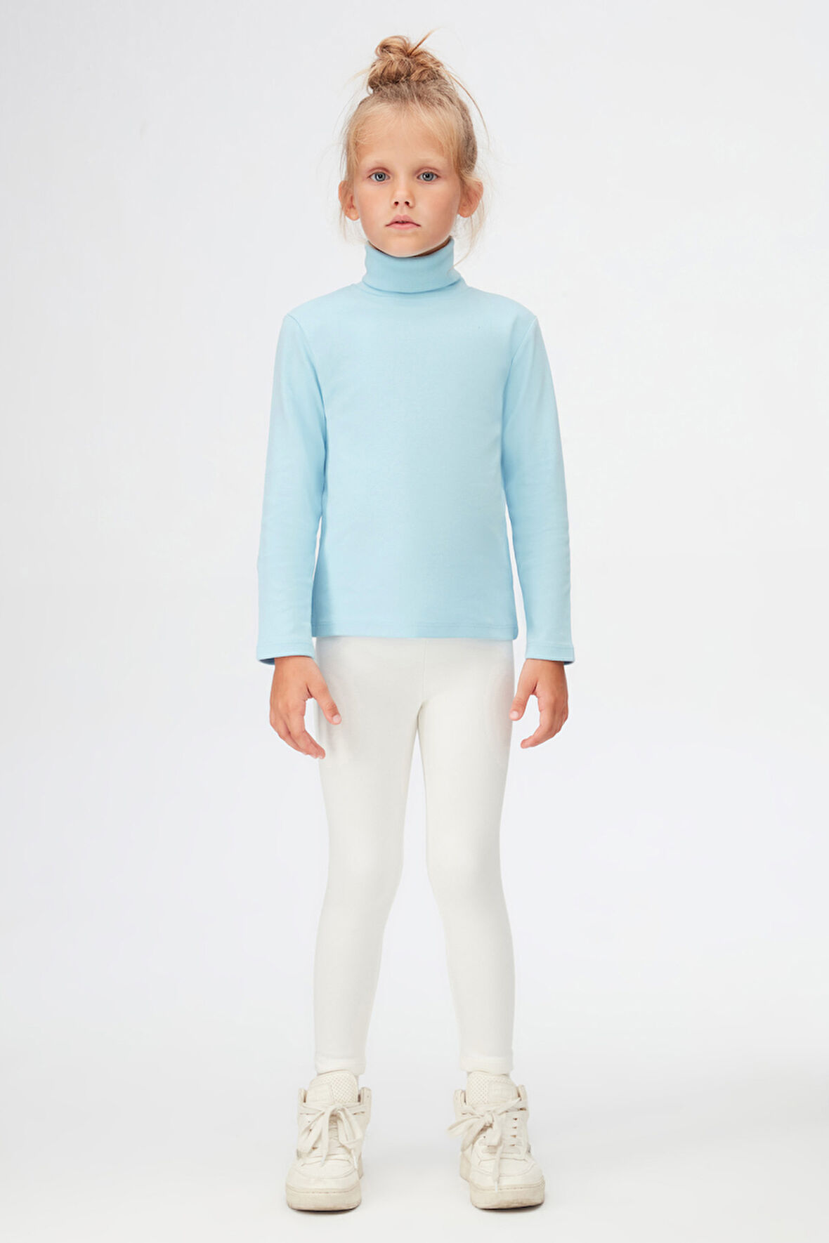 Bebek Mavisi Basic Kışlık Tam Balıkçı Yaka Uzun Kollu Kız Çocuk Tişört