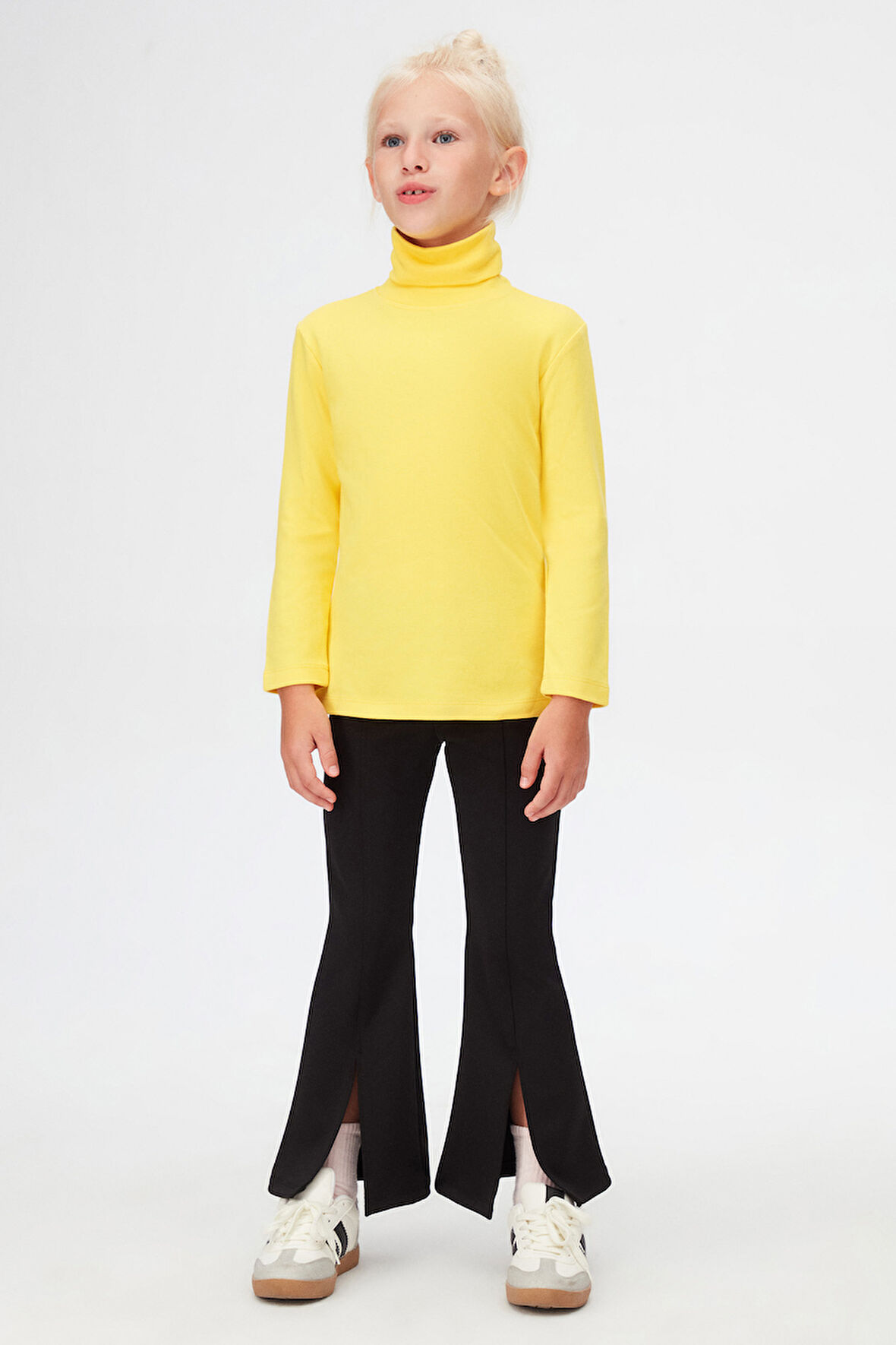 Sarı Basic Kışlık Tam Balıkçı Yaka Uzun Kollu Kız Çocuk Tişört