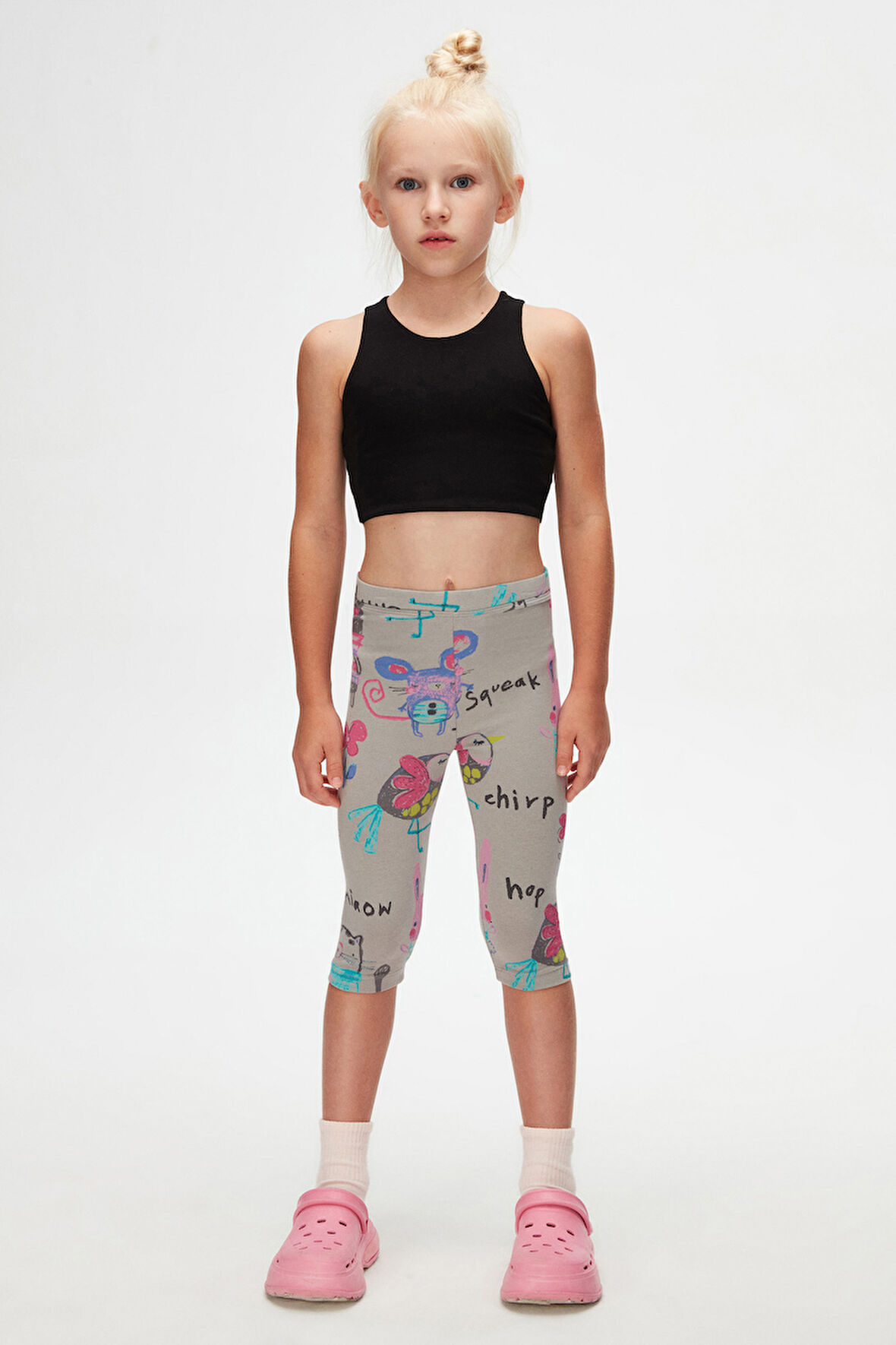 Ay Grisi Chirping Animals Kız Çocuk Desenli Diz Altı Tayt Kapri