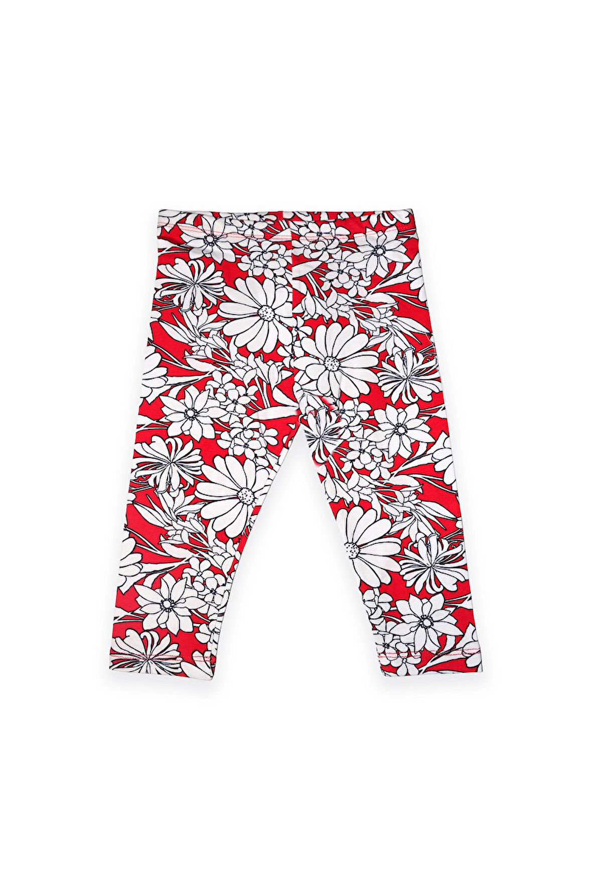 Kırmızı Zemin Beyaz Güllü Kız Çocuk Desenli Diz Altı Tayt Kapri