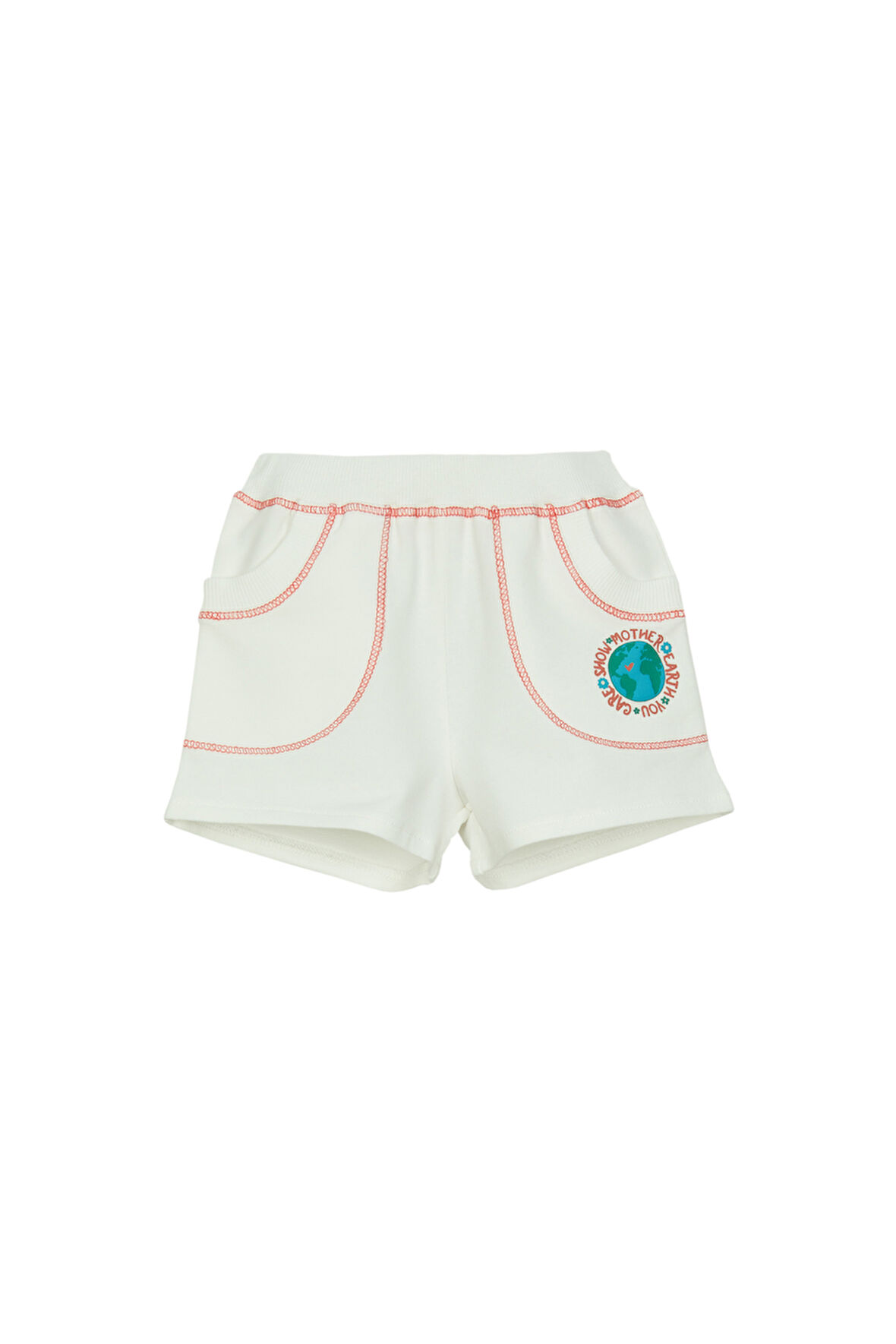 Ekru İki İplik Dünya Baskılı Cepli Kız Çocuk Şort