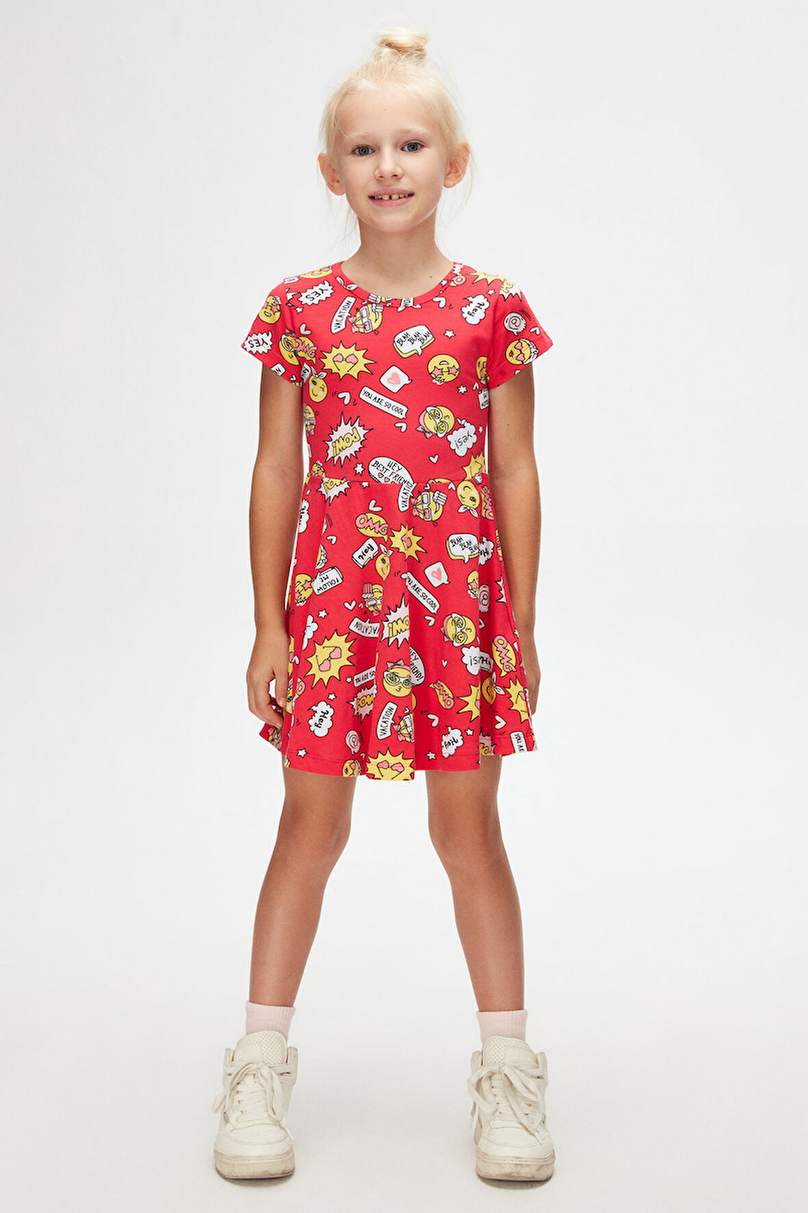 So Cool Kız Çocuk Desenli Kısa Kollu Elbise