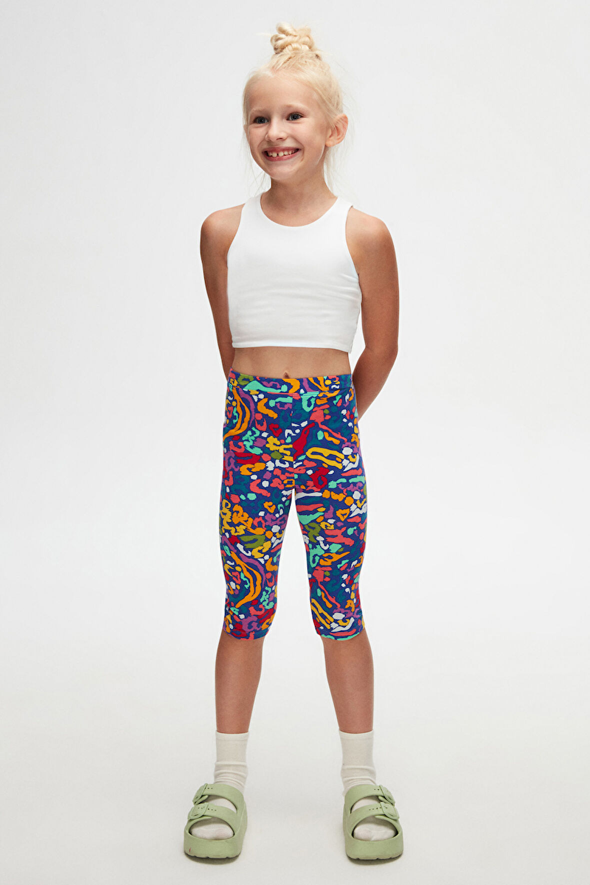 Abstract Leopard Kız Çocuk Desenli Diz Altı Tayt Kapri