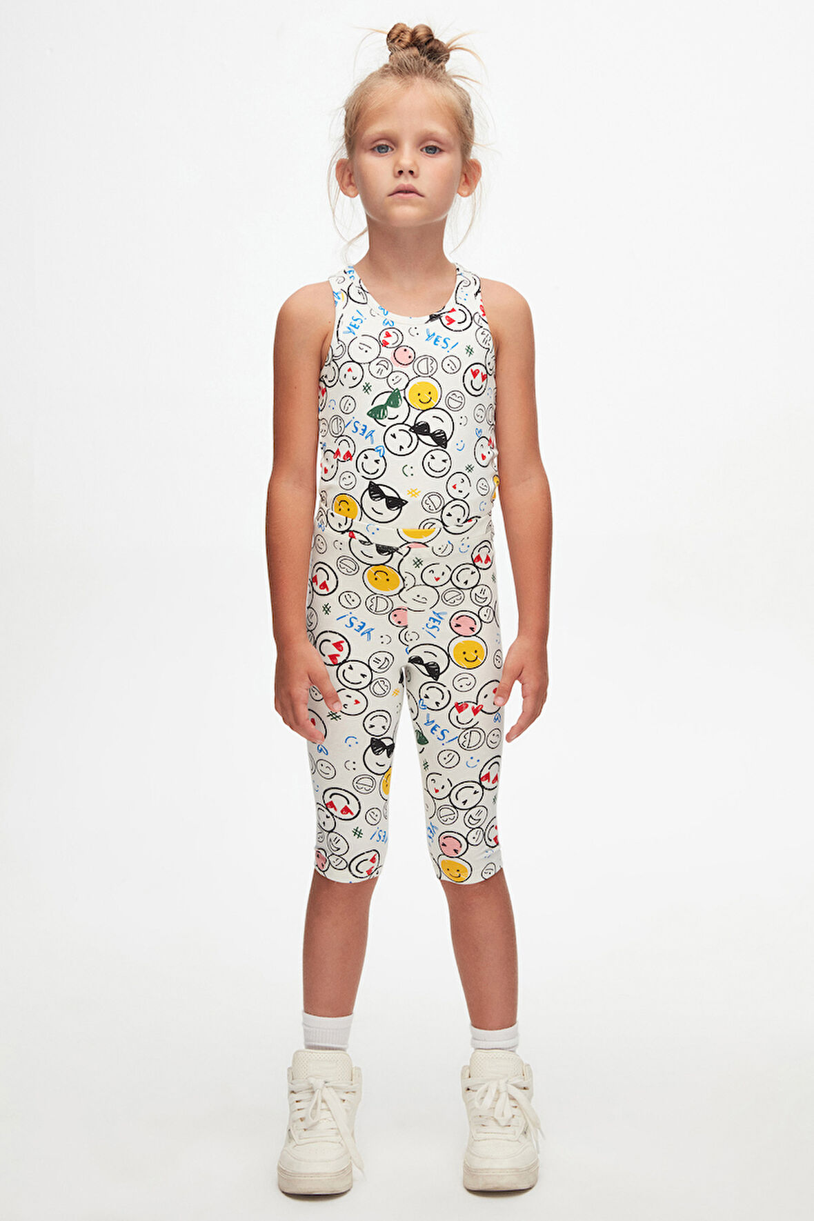 Cute Faces Kız Çocuk Desenli Diz Altı Tayt Kapri