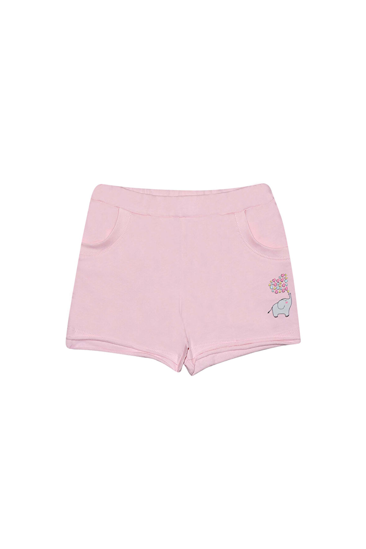 Uçuk pembe İki İplik Fil Baskılı Cepli Kız Çocuk Şort