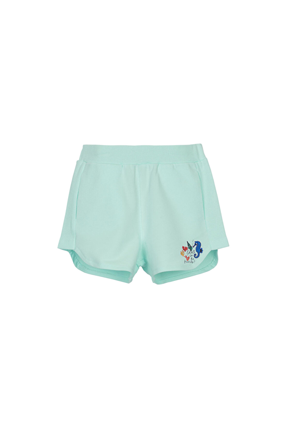 Mint İki İplik Deniz Atı Baskılı Kız Çocuk Şort