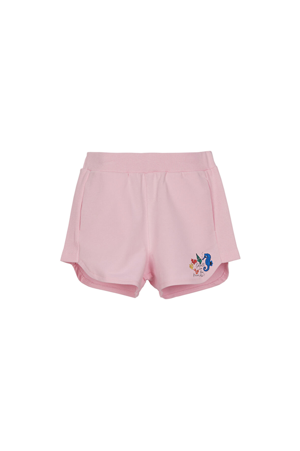 Uçuk pembe İki İplik Deniz Atı Baskılı Kız Çocuk Şort