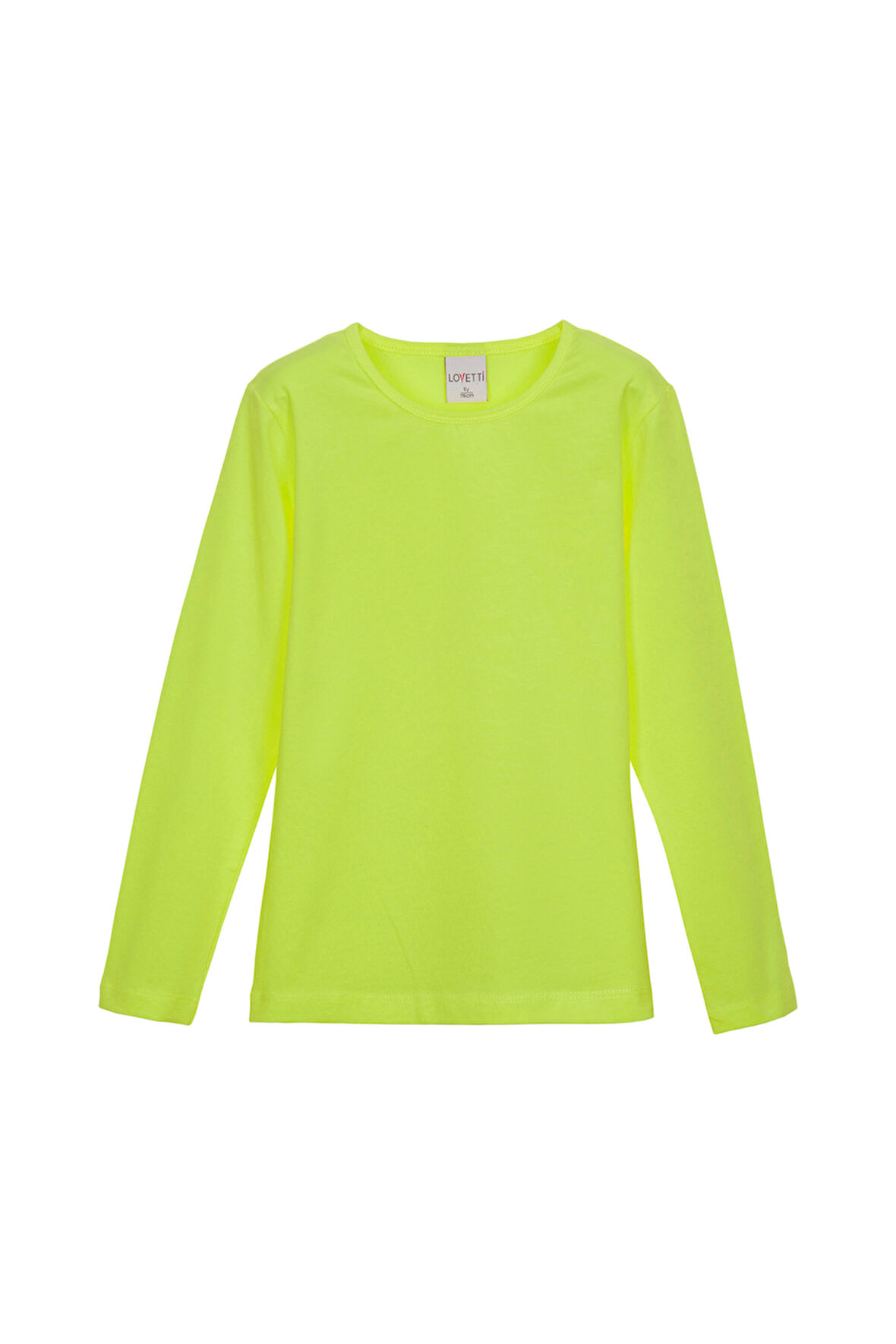 Neon Sarı Basic Mevsimlik Likralı Uzun Kollu Kız Çocuk Tişört