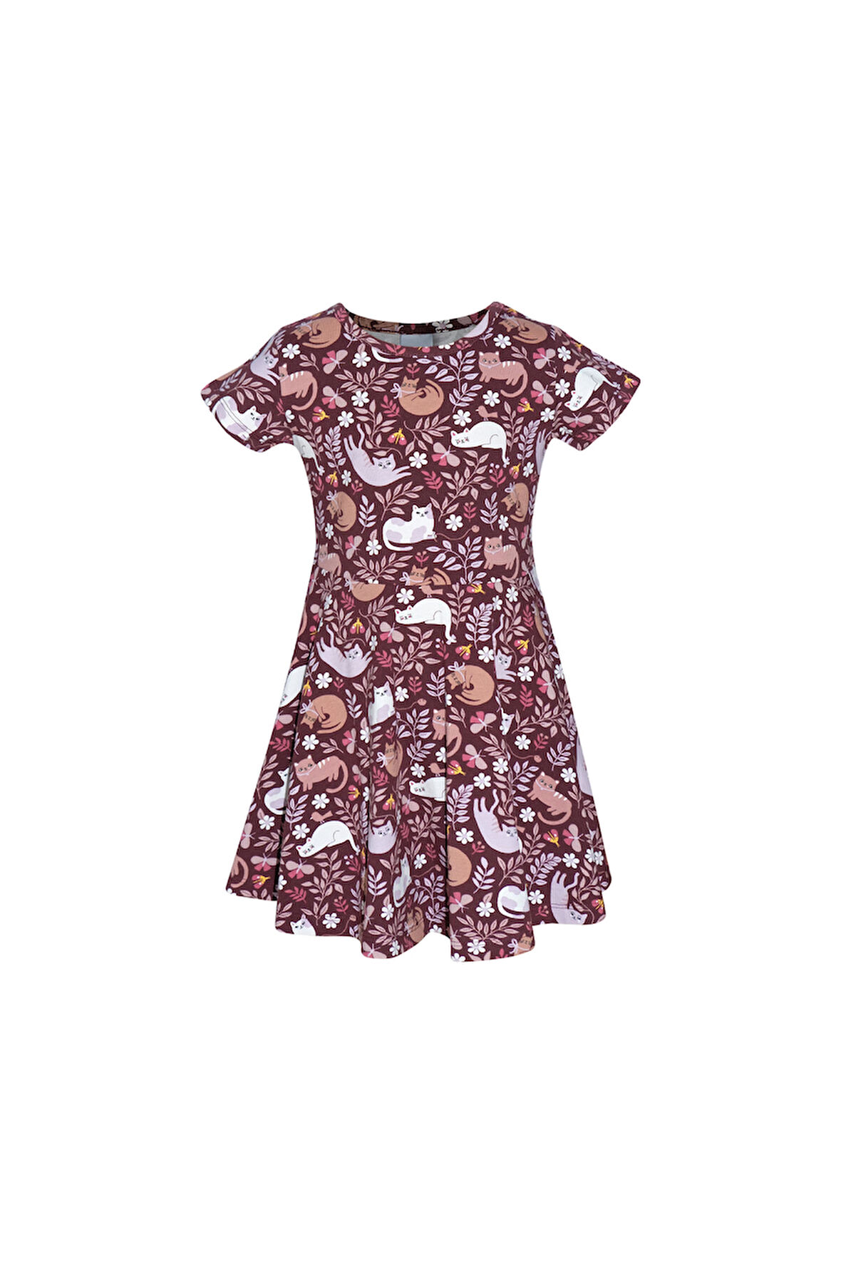 Lazy Cat Kız Çocuk Desenli Kısa Kollu Elbise