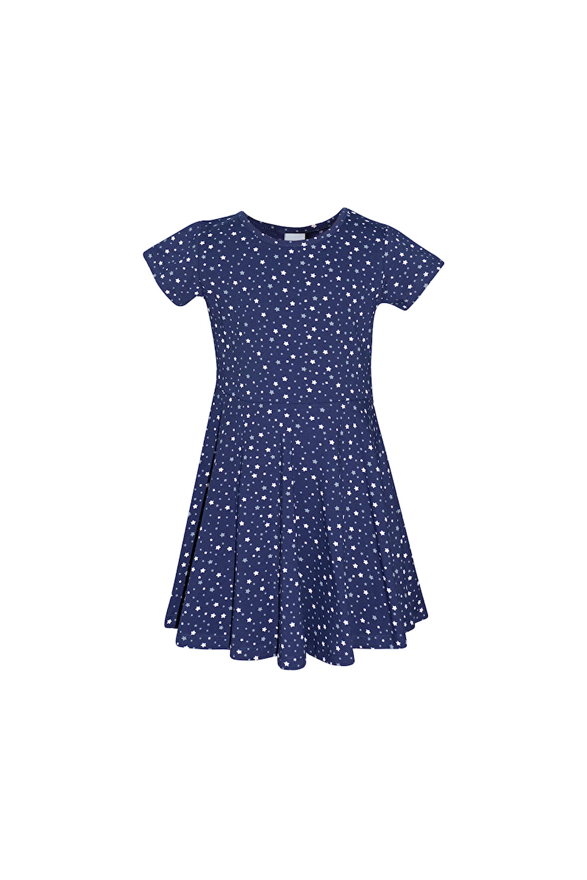 Açık Lacivert Little Stars Kız Çocuk Desenli Kısa Kol Elbise