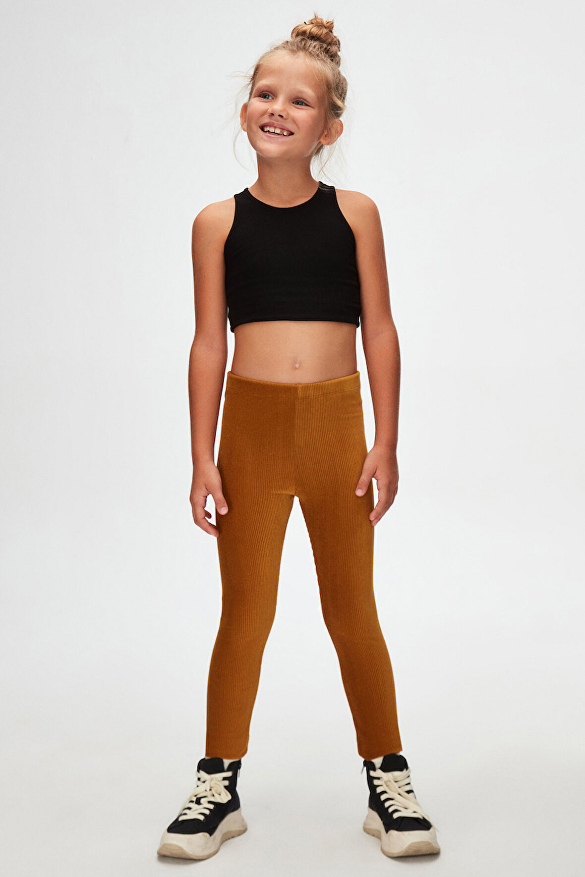 Hardal Kız Çocuk Fitilli Kadife Tayt