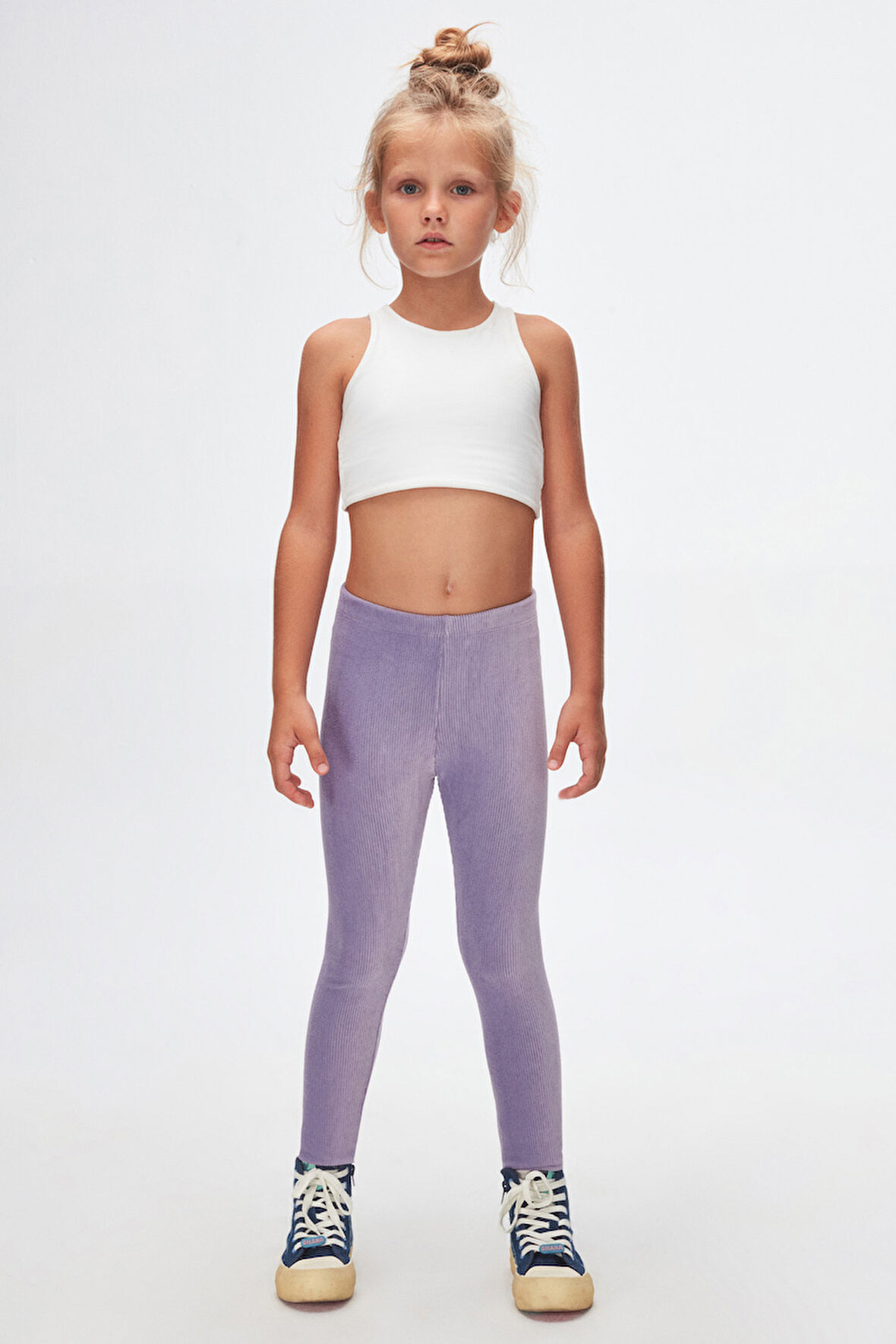 Açık Lila Kız Çocuk Fitilli Kadife Tayt