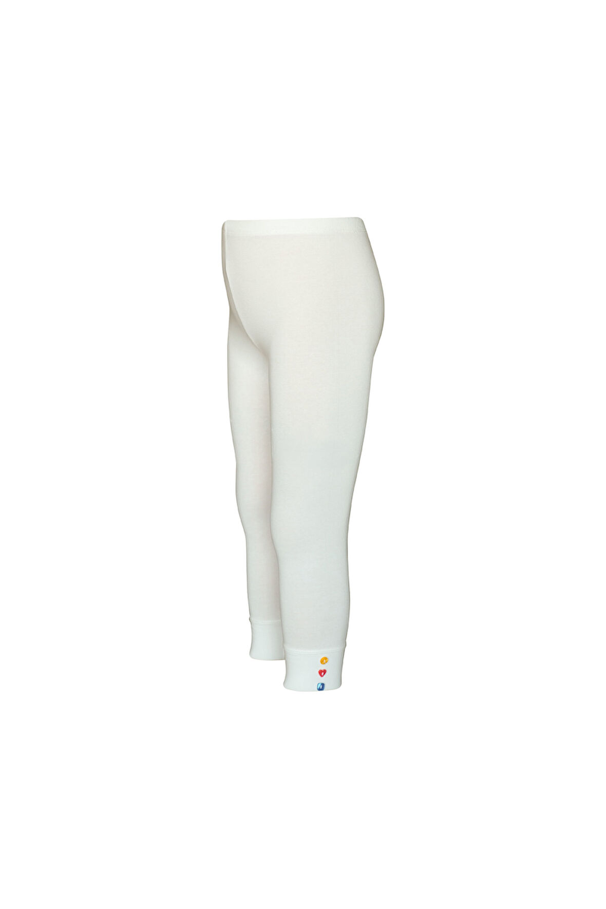 Ekru Düğmeli Paça Manşetli Kız Çocuk Yazlık Tayt