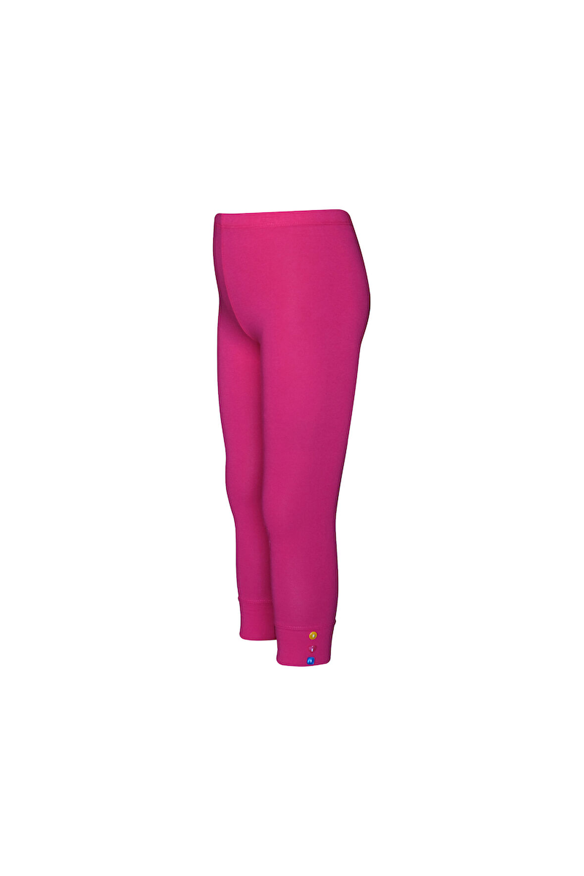 Koyu Fuşya Düğmeli Paça Manşetli Kız Çocuk Yazlık Tayt