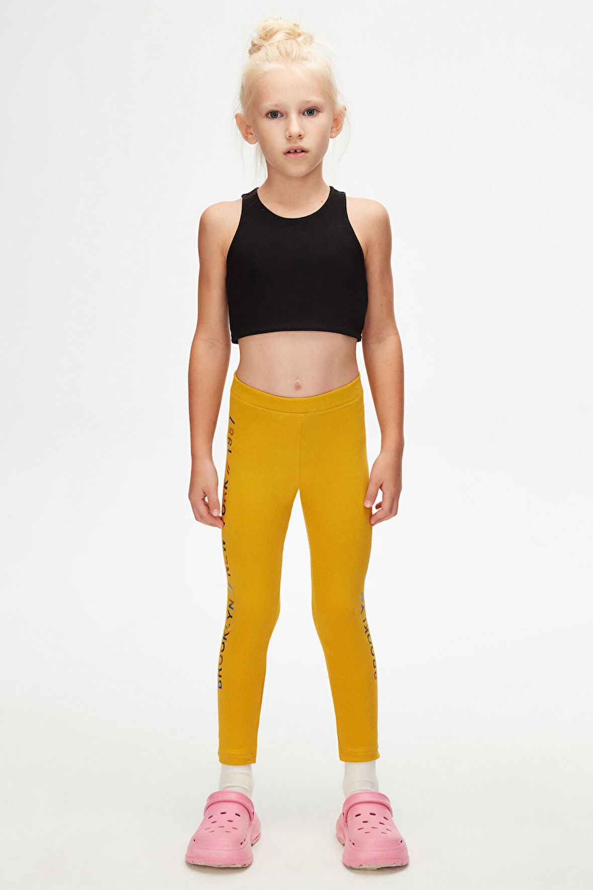 Hardal New York Baskılı Şardonlu Kız Çocuk Kışlık Tayt