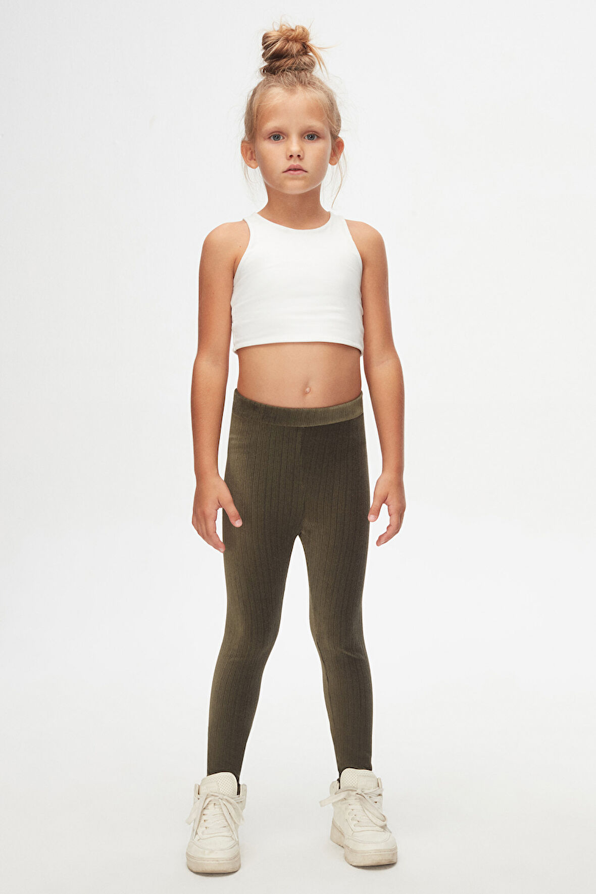 Deniz Yeşili Kız Çocuk Fitilli Kadife Tayt