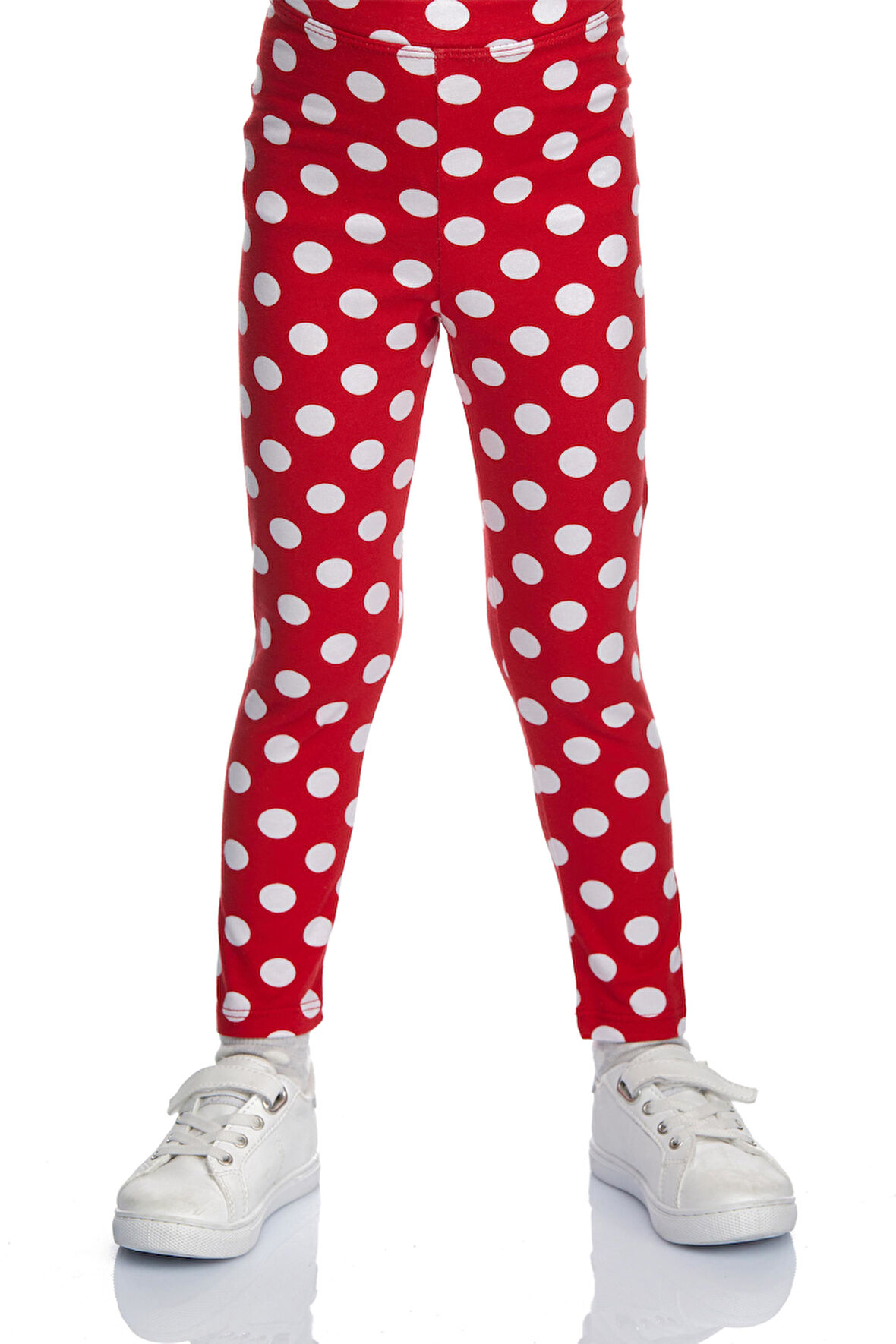 Kırmızı Kız Çocuk Polka-Dot Desen Tayt