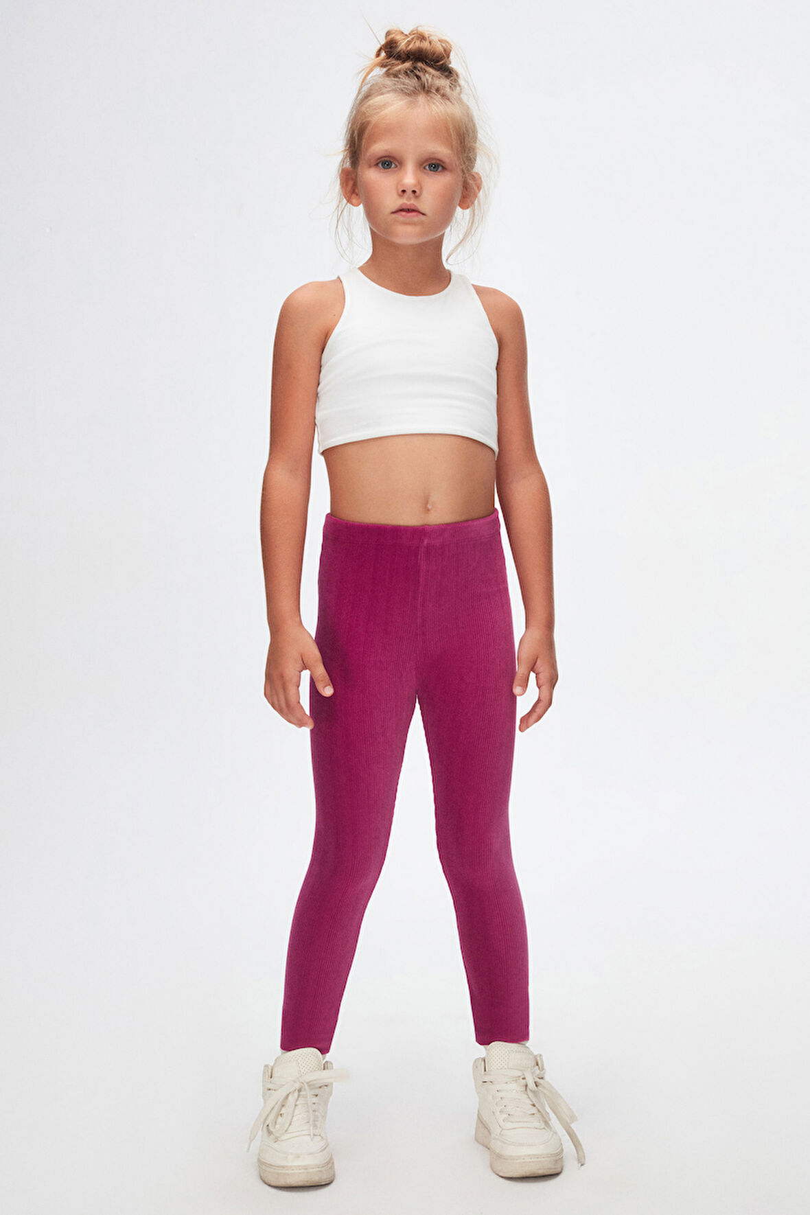 Mor Kız Çocuk Fitilli Kadife Tayt