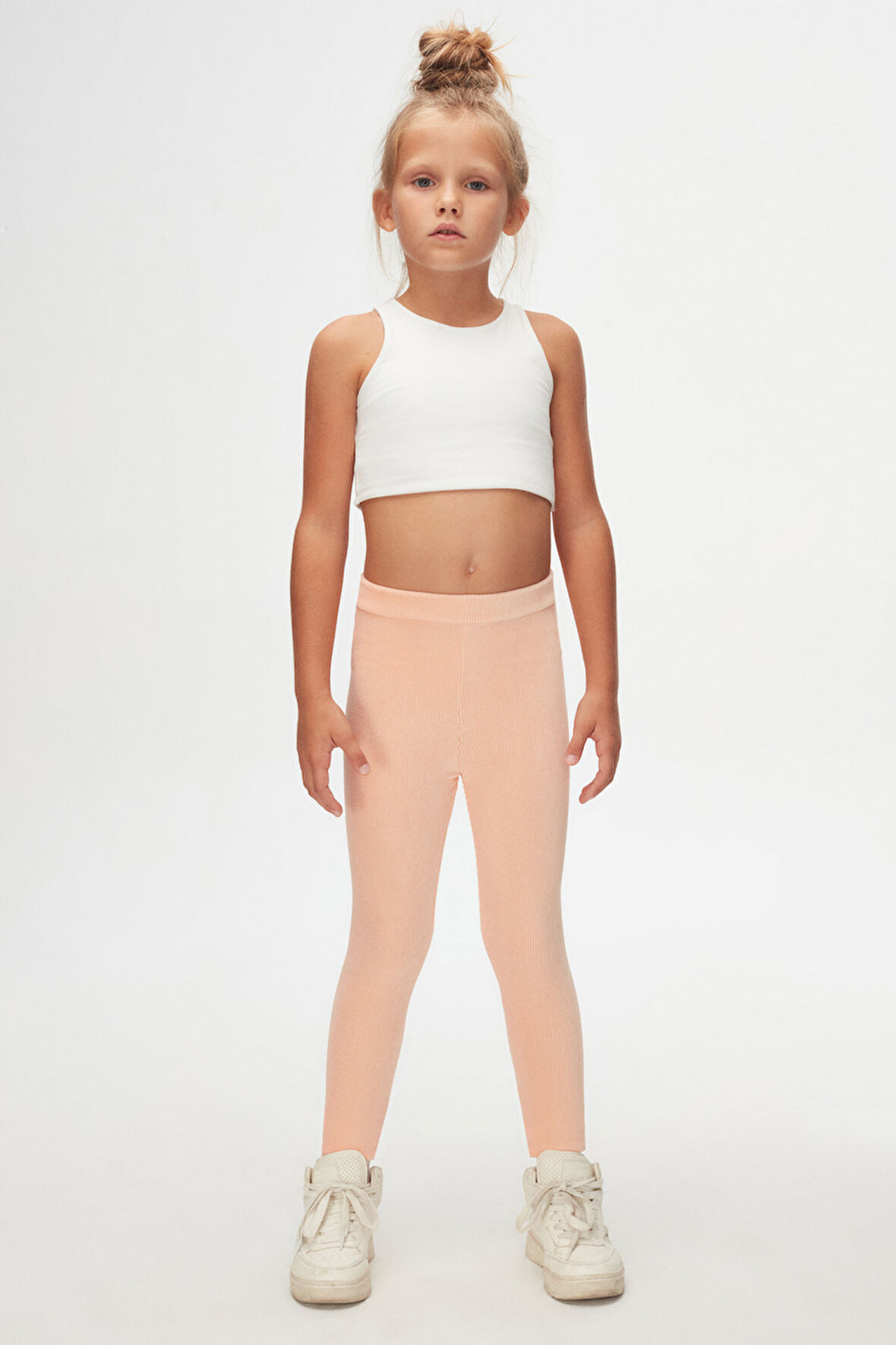 Pudra Pembe Kız Çocuk Fitilli Kadife Tayt