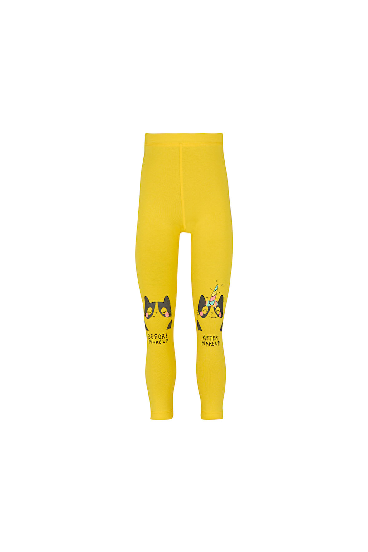 Sarı Make UP Kedi Baskılı Kız Çocuk Mevsimlik Tayt