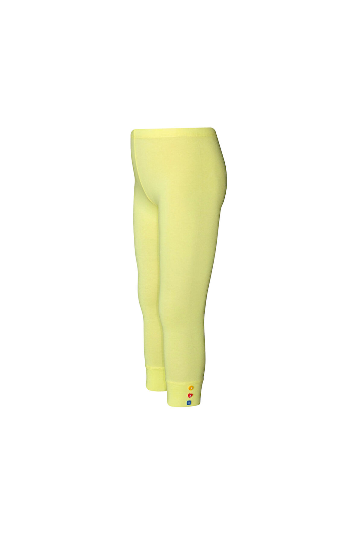 Açık Sarı Düğmeli Paça Manşetli Kız Çocuk Yazlık Tayt