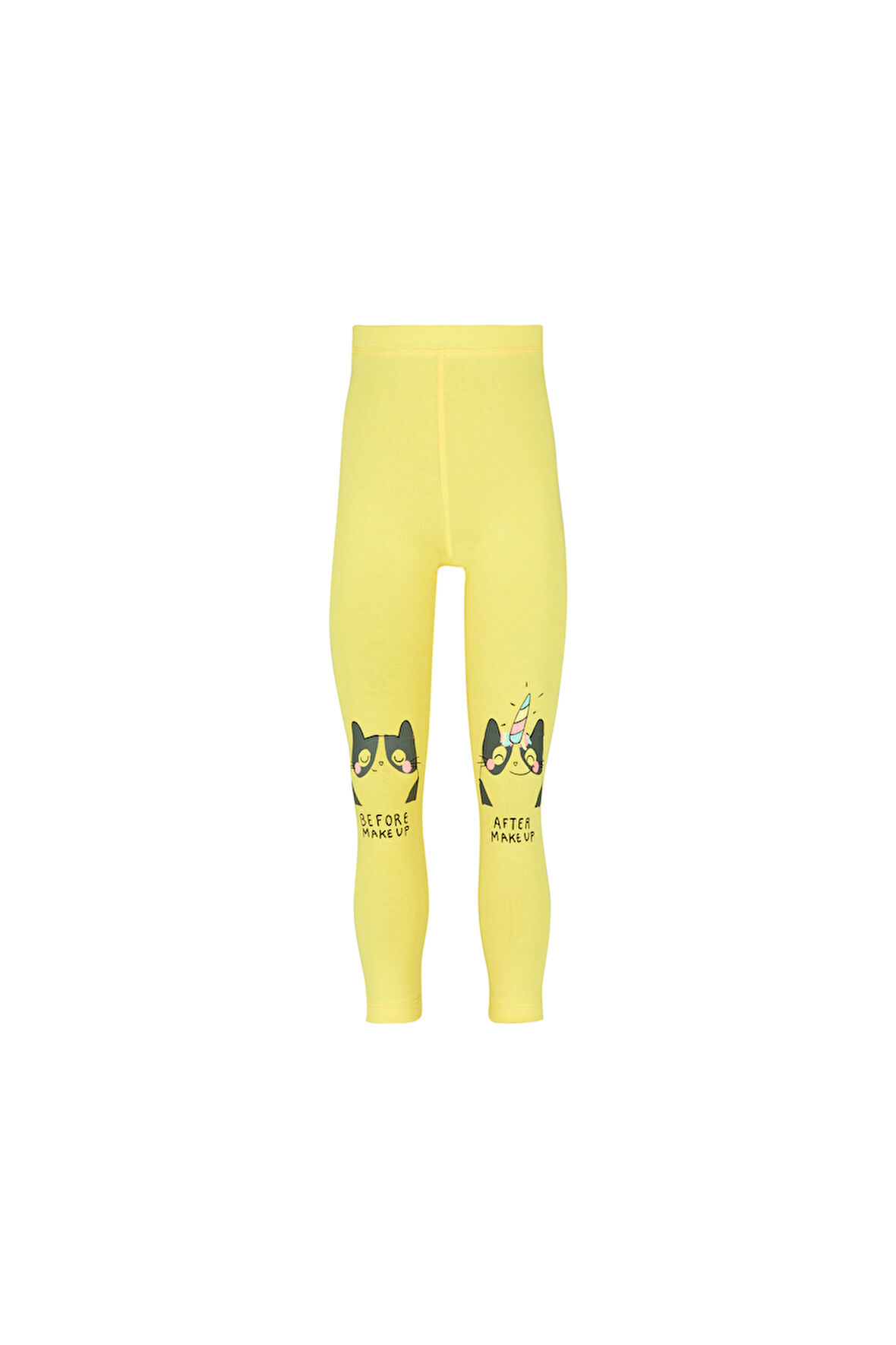 Açık Sarı Make UP Kedi Baskılı Kız Çocuk Mevsimlik Tayt