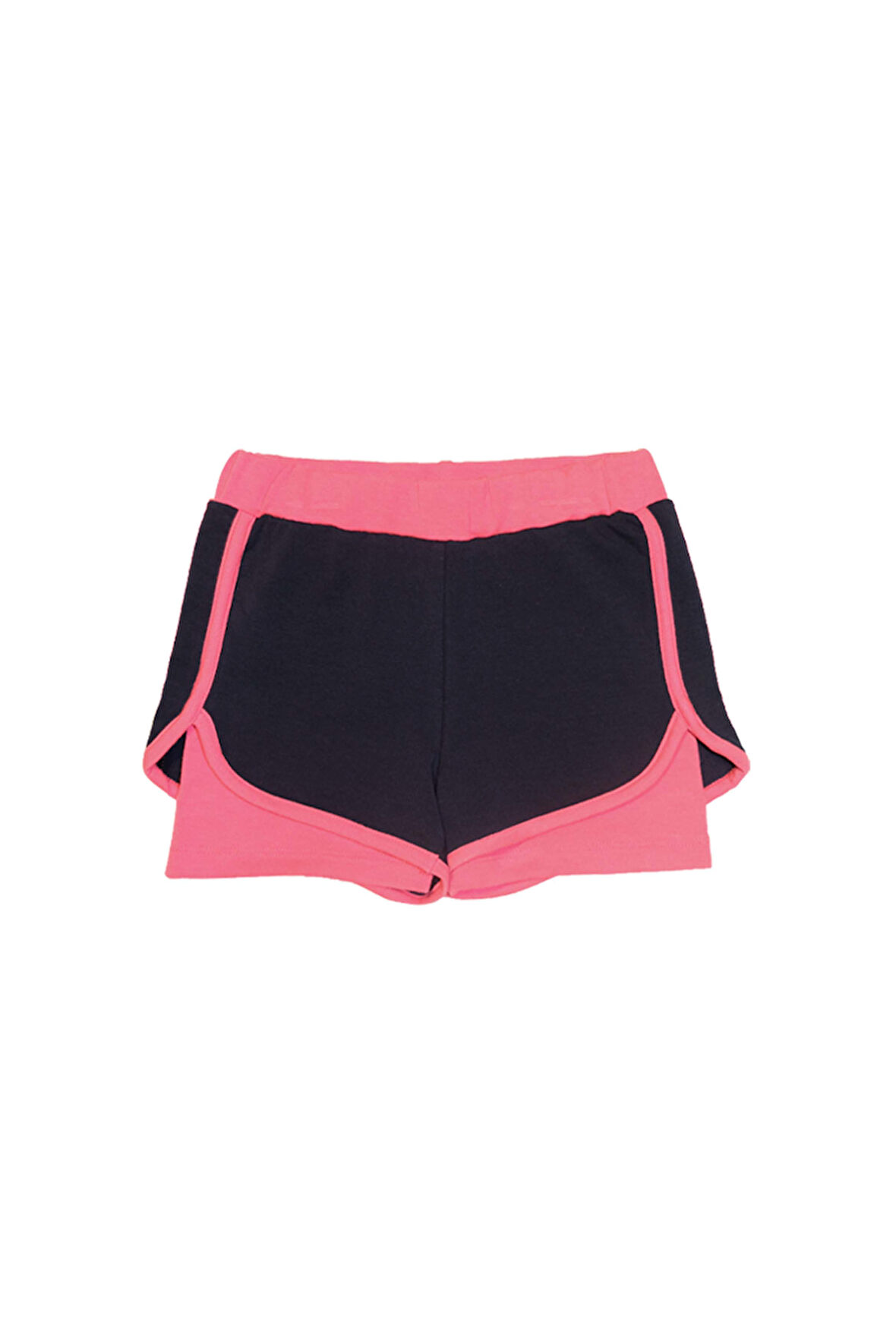 Koyu Lacivert Fosfor Fuşya İki İplik Beli Ribanalı Kız Çocuk Şort