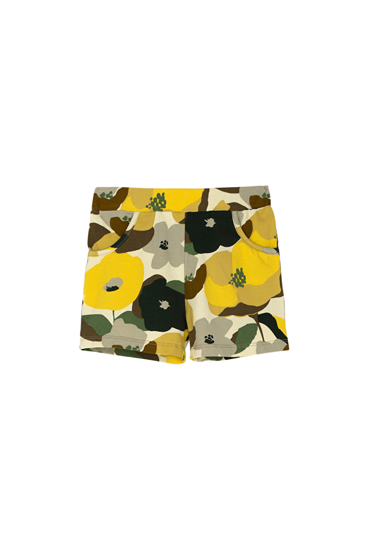 Açık Yeşil Retro Flowers Kız Çocuk Cepli Desenli Şort