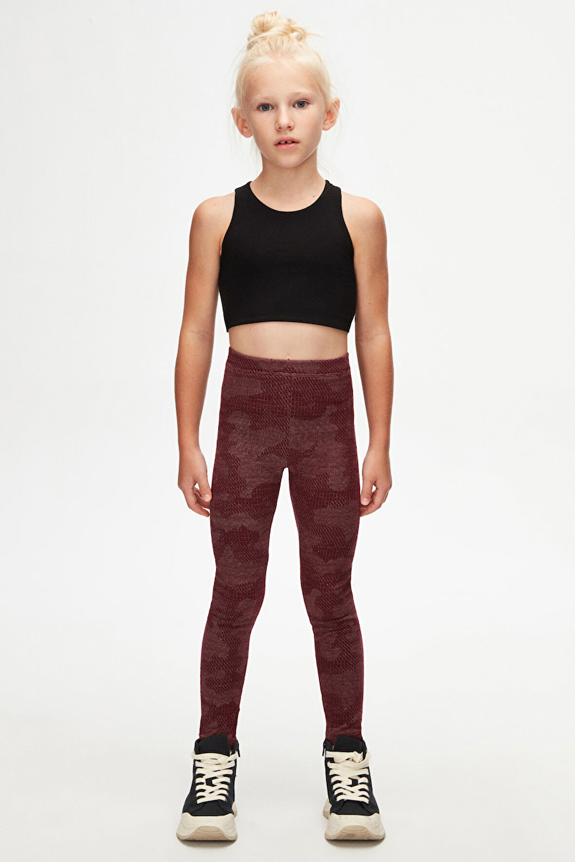 Bordo Flamingo Desenli Kız Çocuk Örme Kışlık Tayt