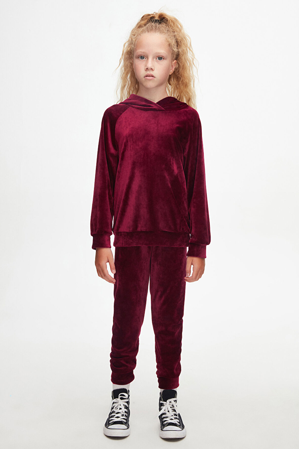 Mürdüm Kız Çocuk Kadife Alt Üst Takım