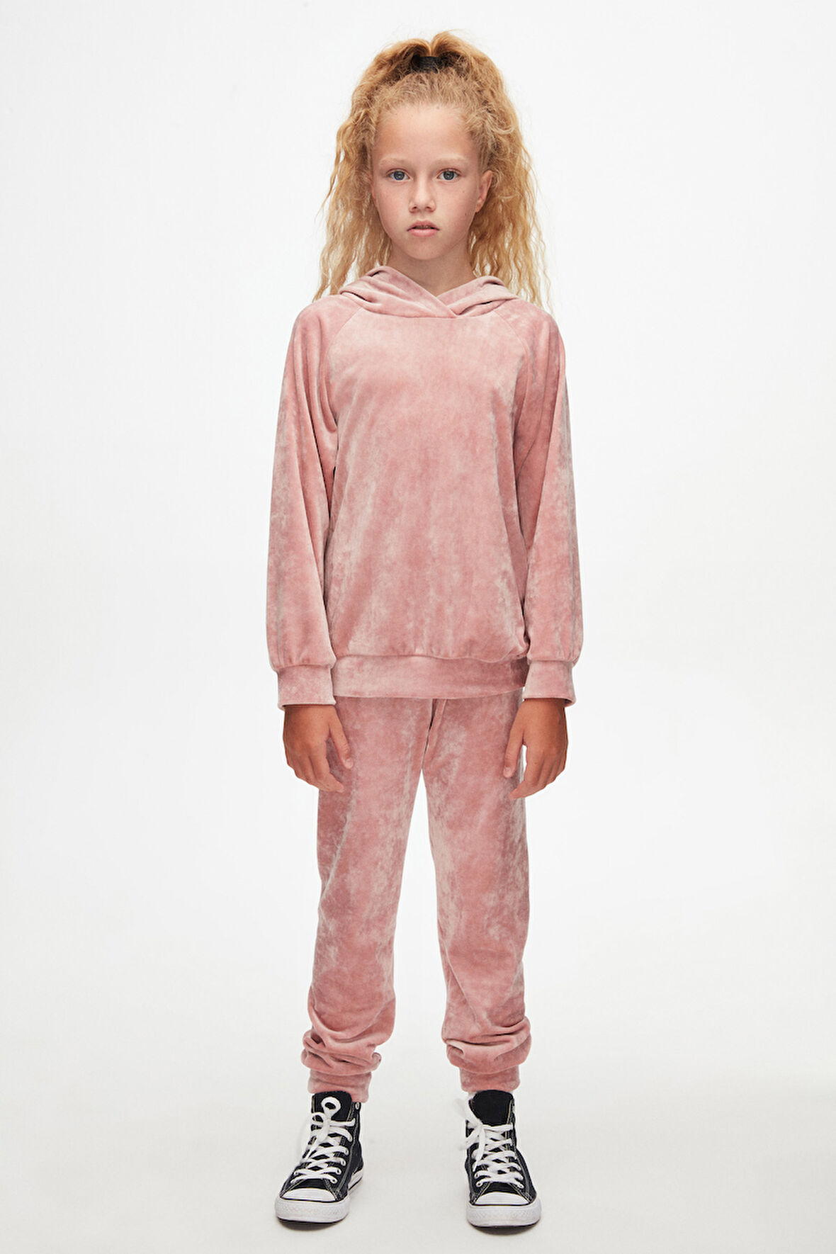 Pudra Pembe Kız Çocuk Kadife Alt Üst Takım