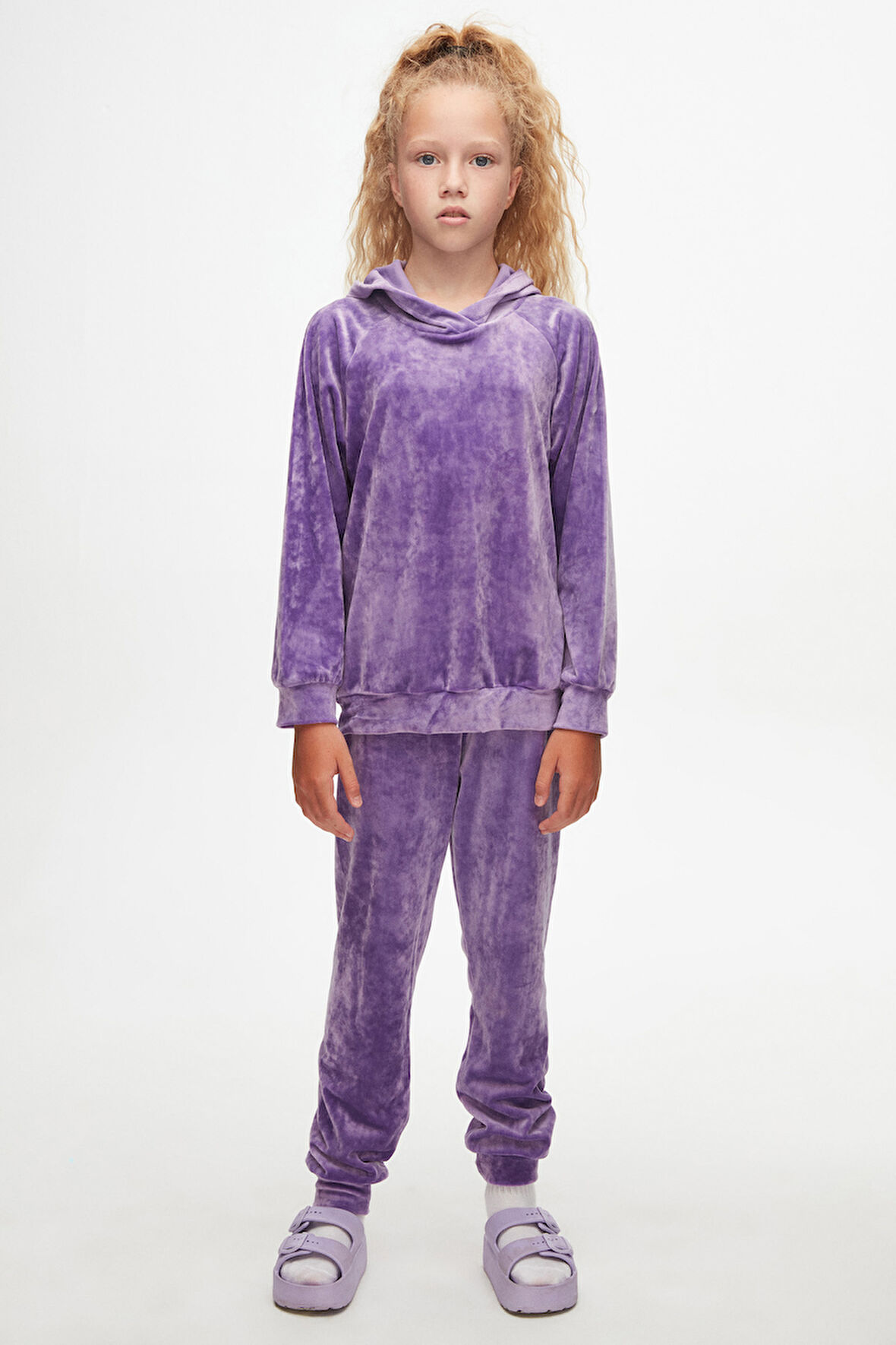 Açık Lila Kız Çocuk Kadife Takım