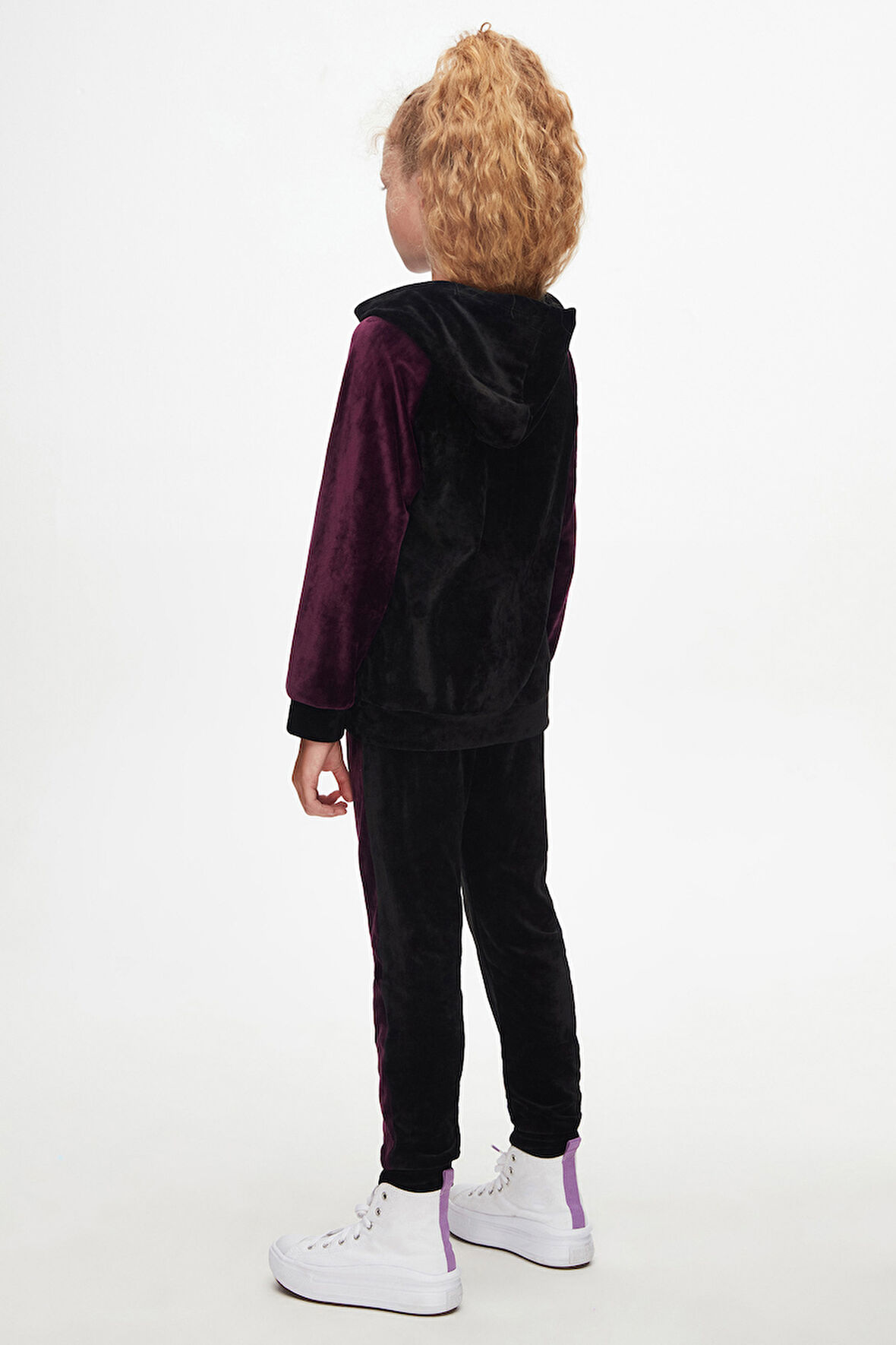 Siyah Mor Kız Çocuk Robalı Kadife Takım