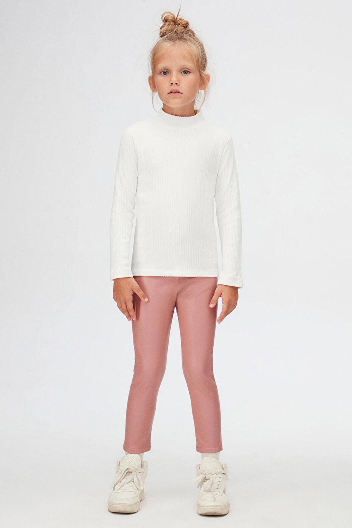 Ekru Kız Çocuk Yarım Balıkçı Kaşkorse Uzun Kol Tişört