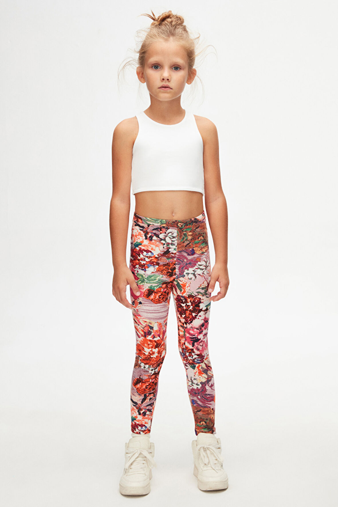 Karışık Gül Kız Çocuk Desenli Kışlık Tayt