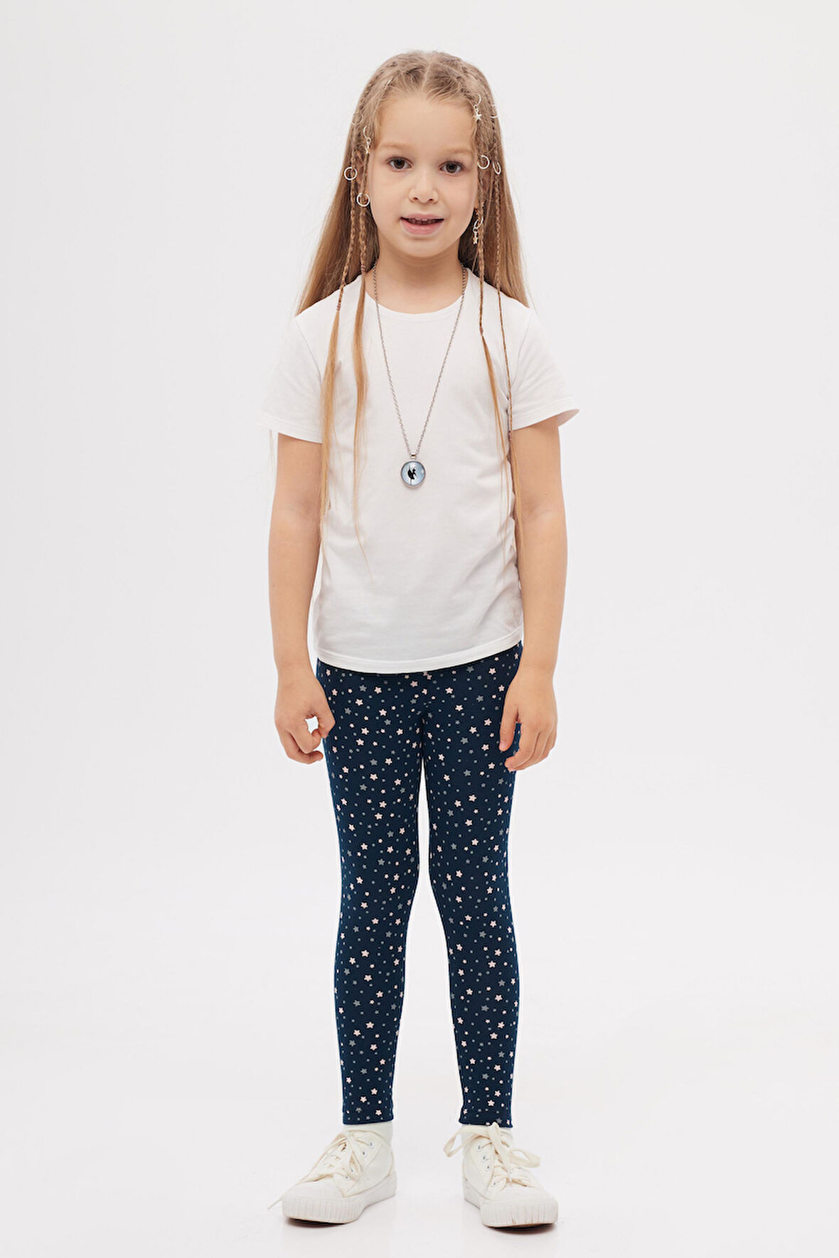 Koyu Lacivert Little Stars Kız Çocuk Yazlık Desenli Tayt