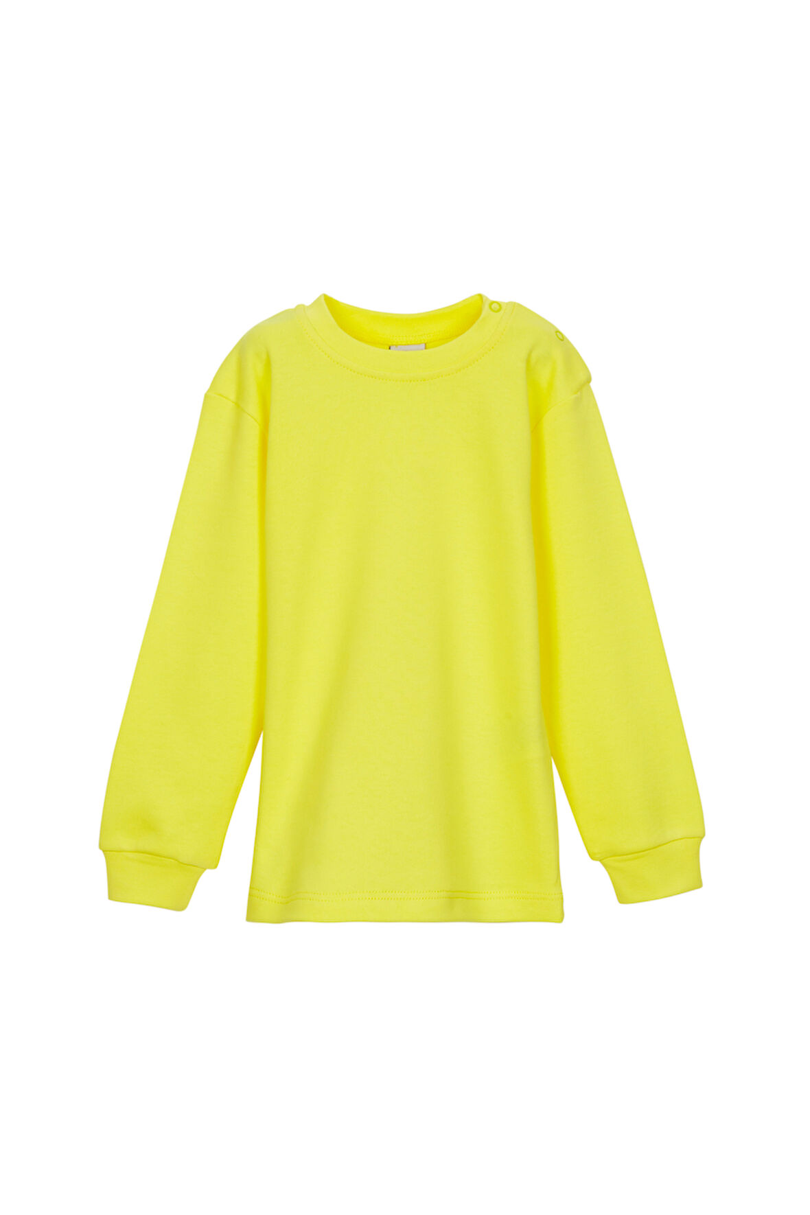 Fosforlu Sarı Basic Kız Çocuk Çıtçıtlı Sıfır Yaka Kışlık Uzun Kol Tişört