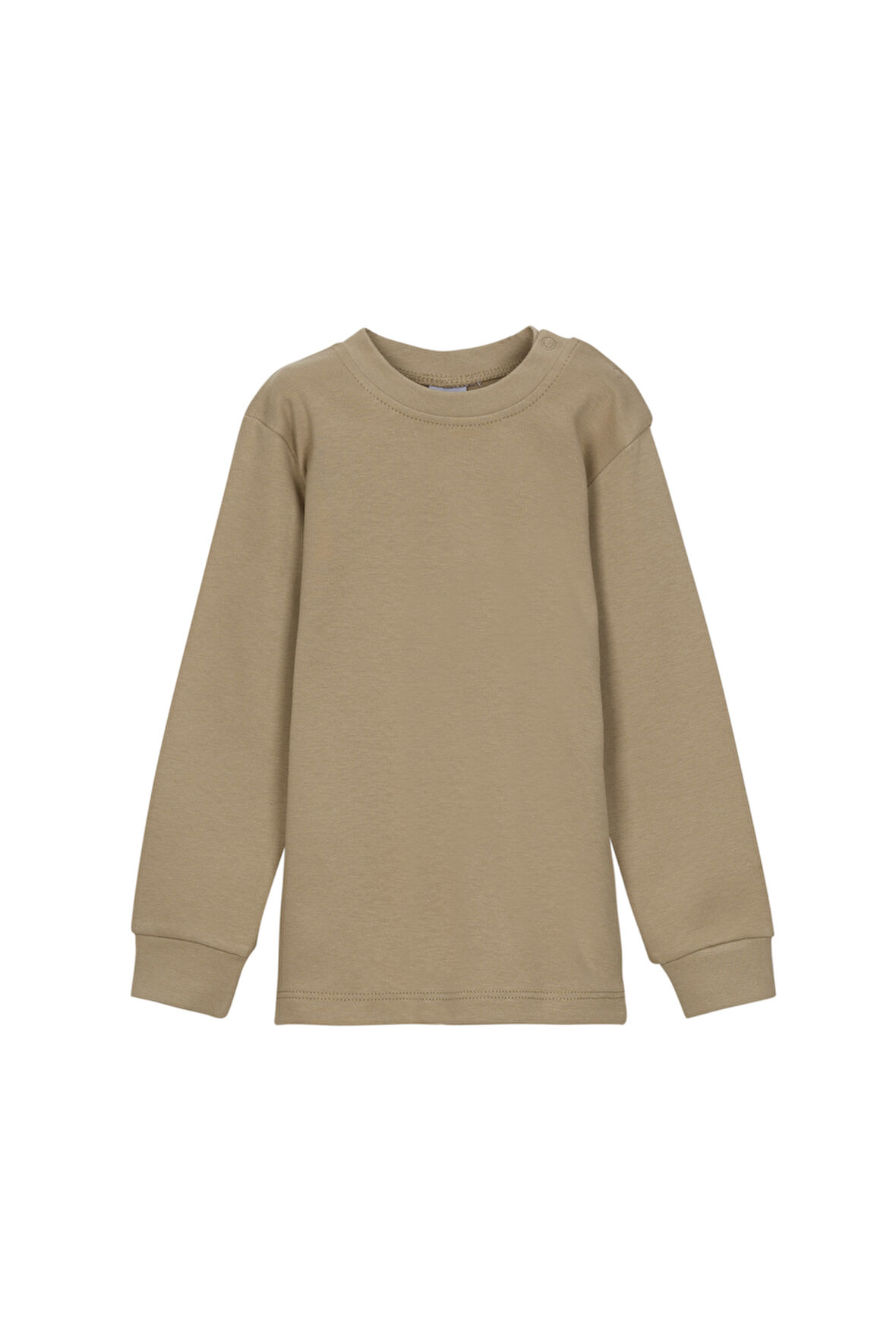 Sütlü Kahve Basic Kız Çocuk Çıtçıtlı Sıfır Yaka Kışlık Uzun Kol Tişört