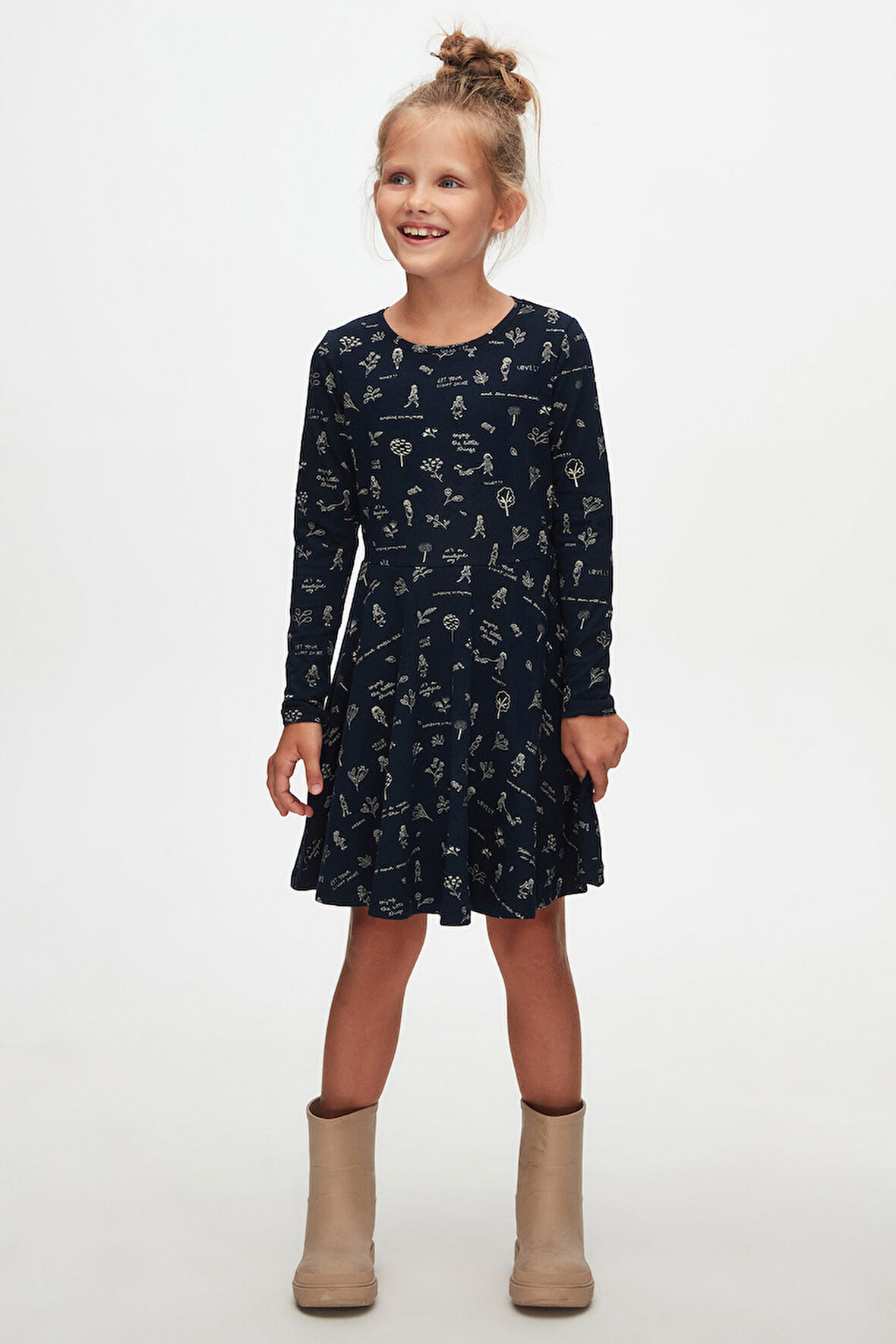 Botanic Love Kız Çocuk Desen Uzun Kol Elbise