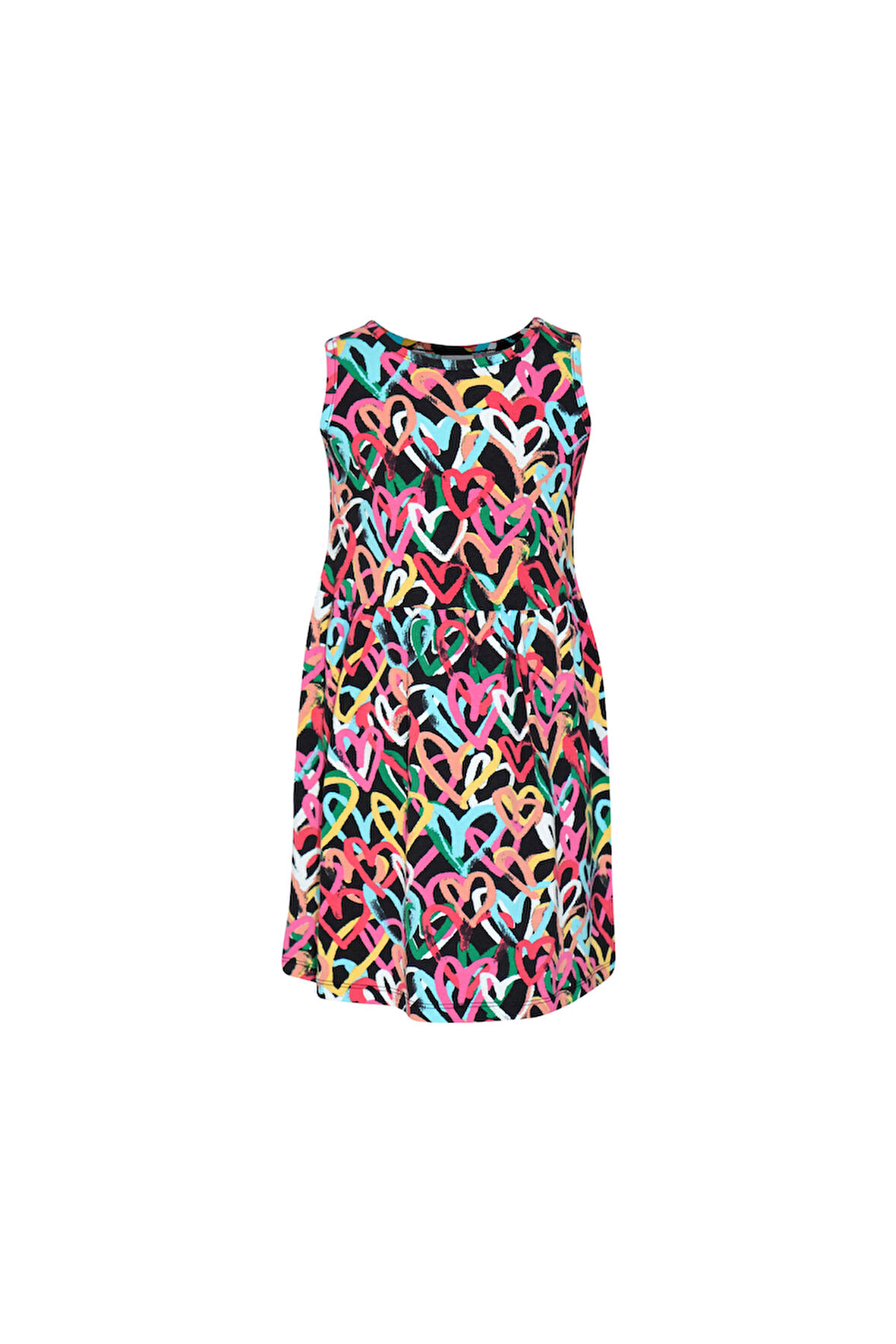 Kız Çocuk Graffiti Hearts Desen Kolsuz Elbise