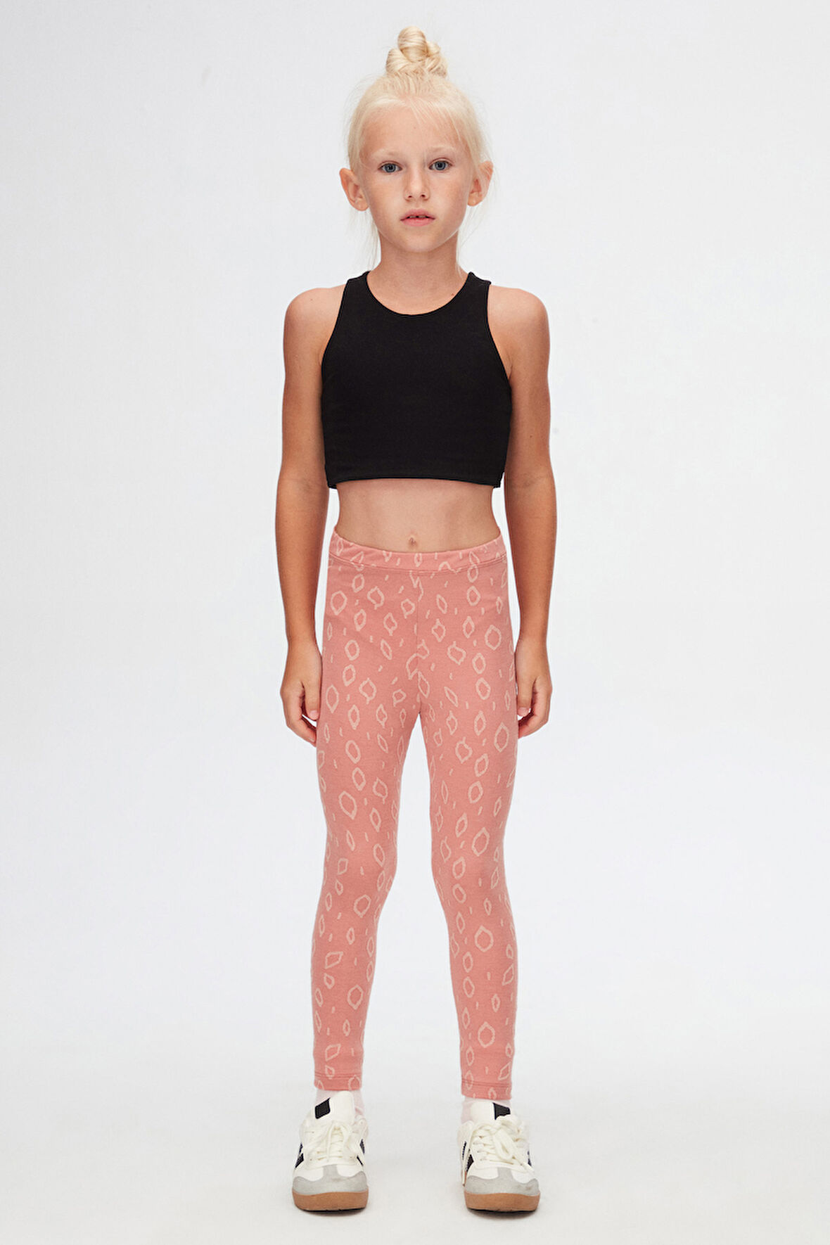 Somon Damla Desen Jakarlı Kız Çocuk Tam Boy Tayt