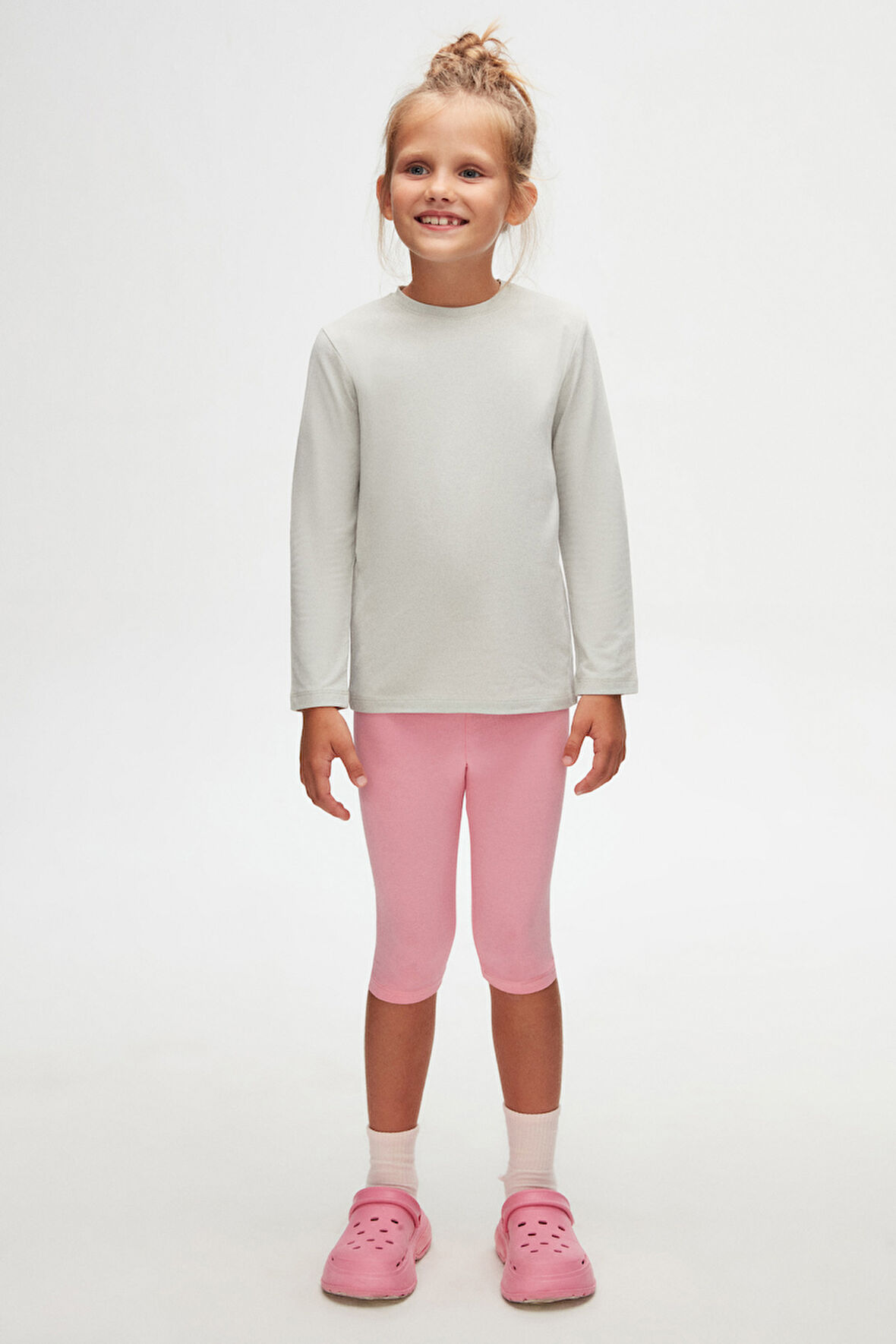 Duman Gri Basic Unisex Çocuk Mevsimlik Sıfır Yaka Uzun Kollu Tişört