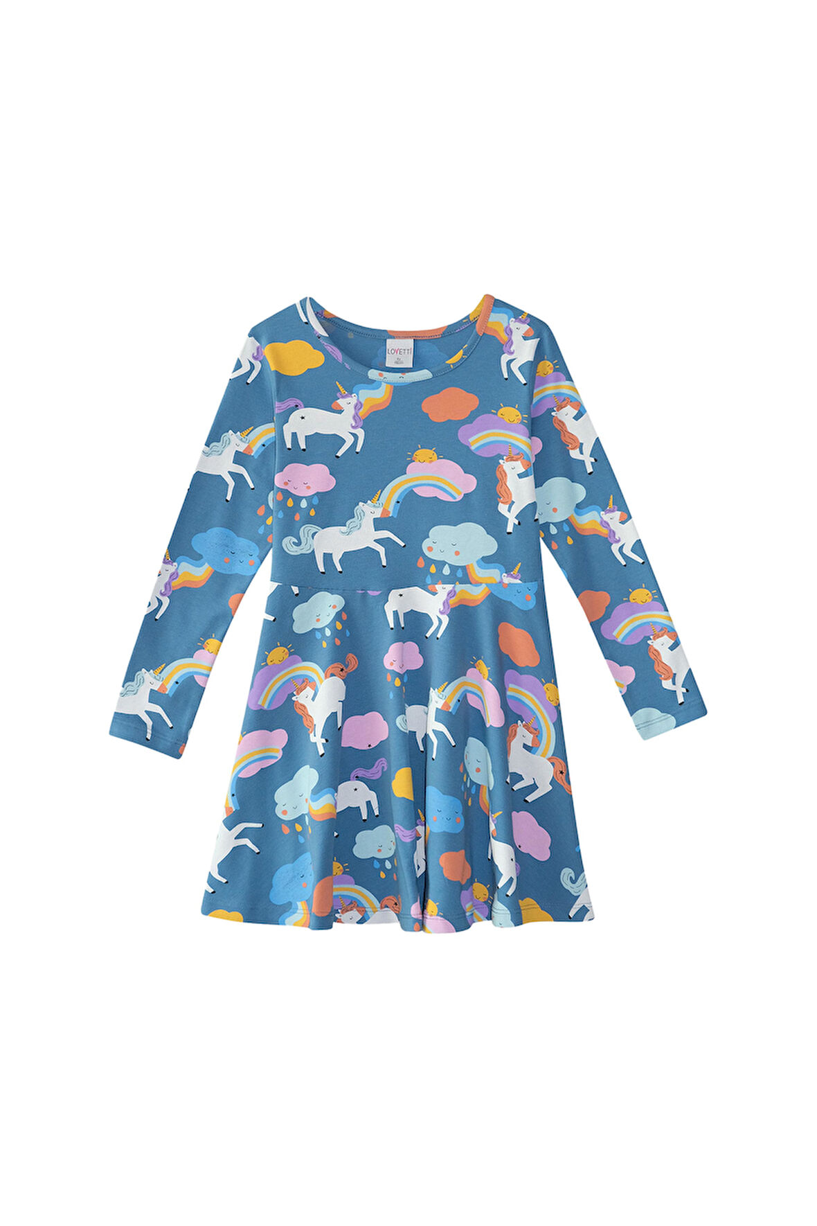 Kız Çocuk Lady Unicorn Desen Uzun Kol Elbise
