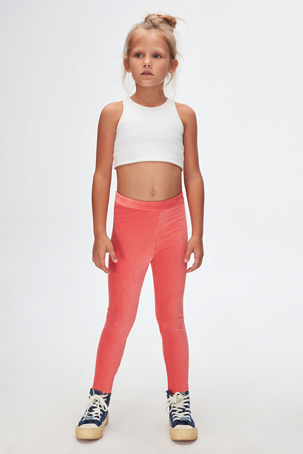 Koyu Somon Kız Çocuk Fitilli Kadife Tayt