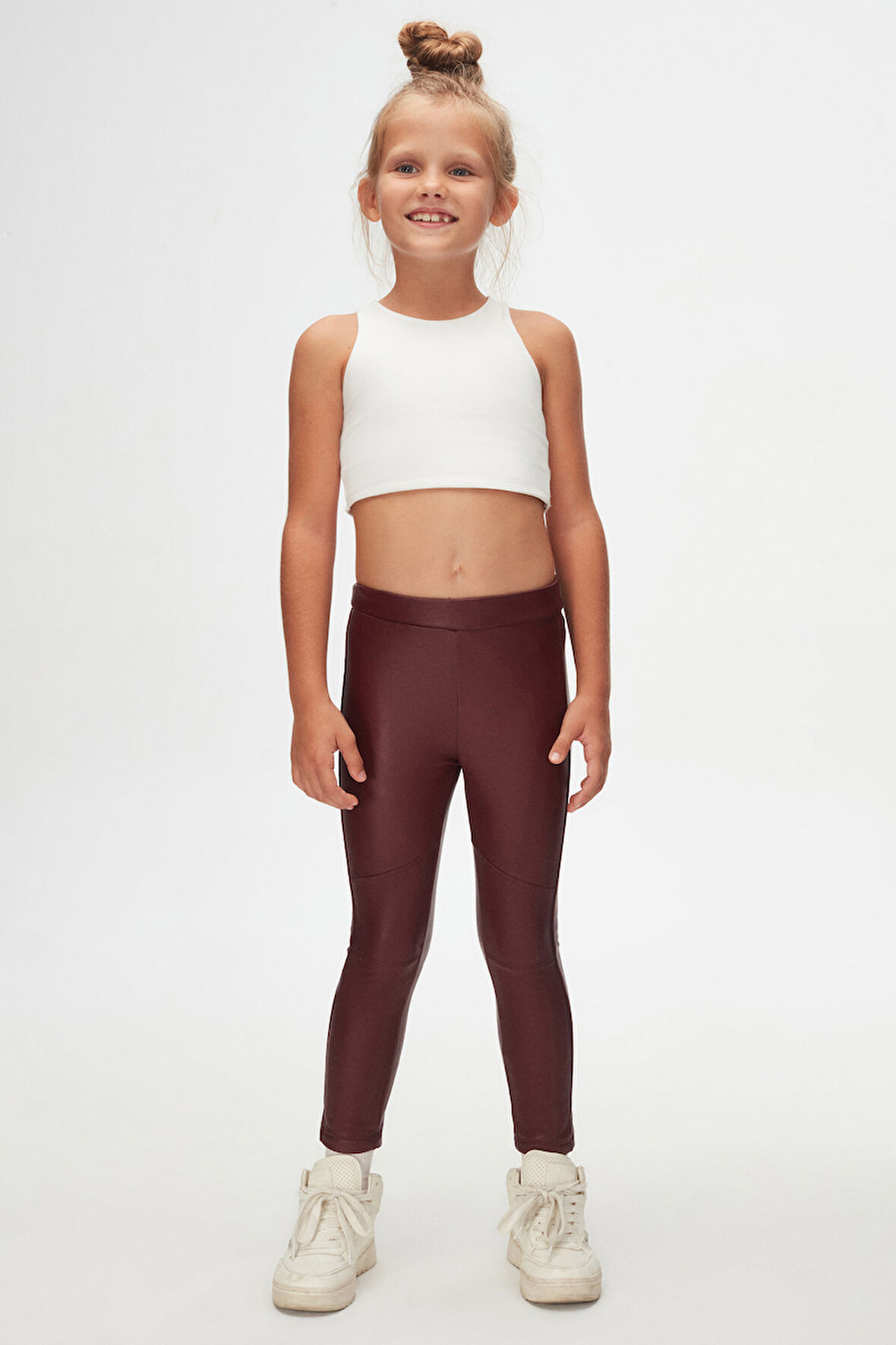 Bordo Kız Çocuk Kışlık Deri Pantolon